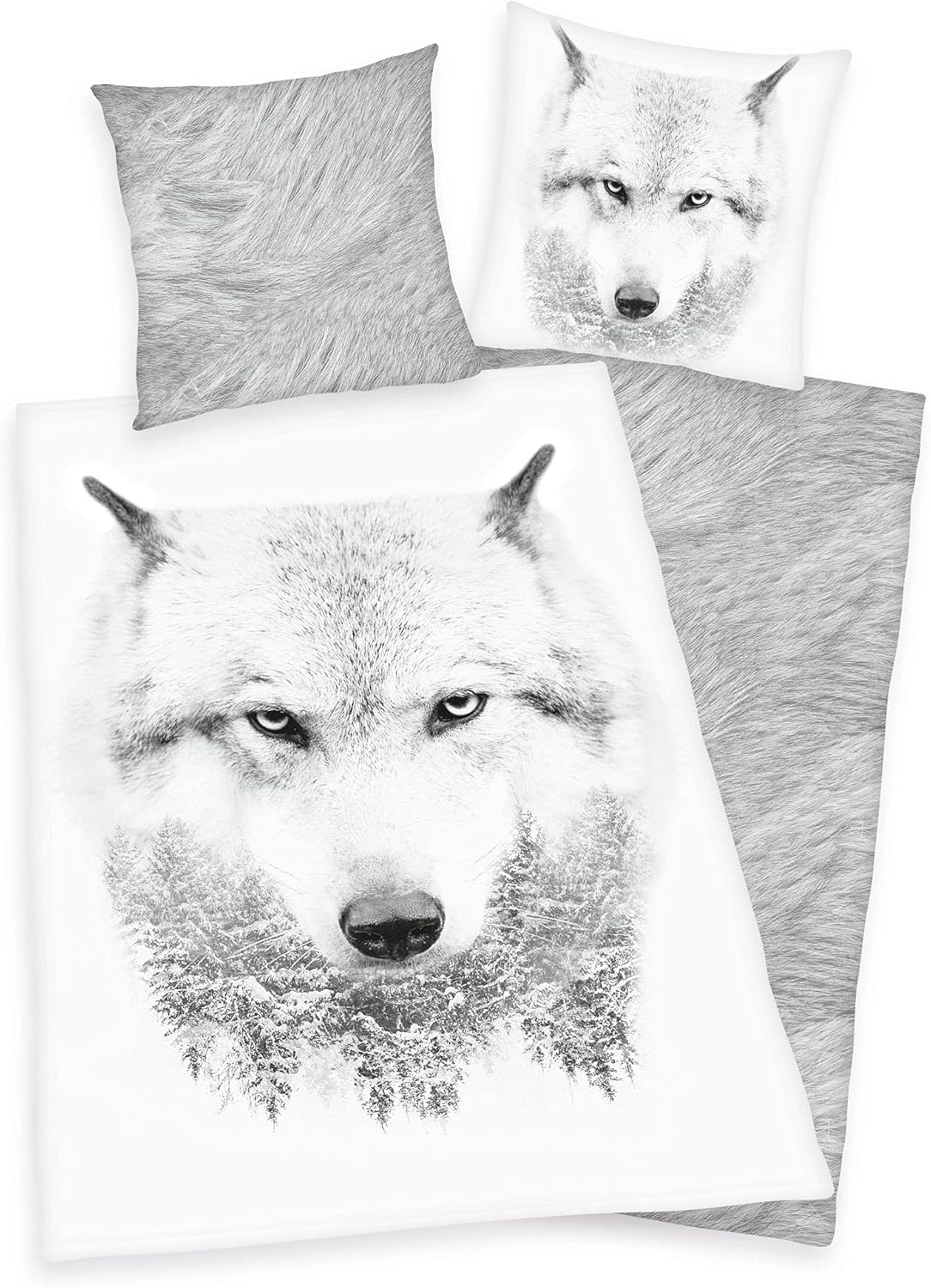 Klaus Herding Gmbh Flannel Bedding Set with Wolf 155 X 220 Cm 80 X 80 Cm plus Size image number 4