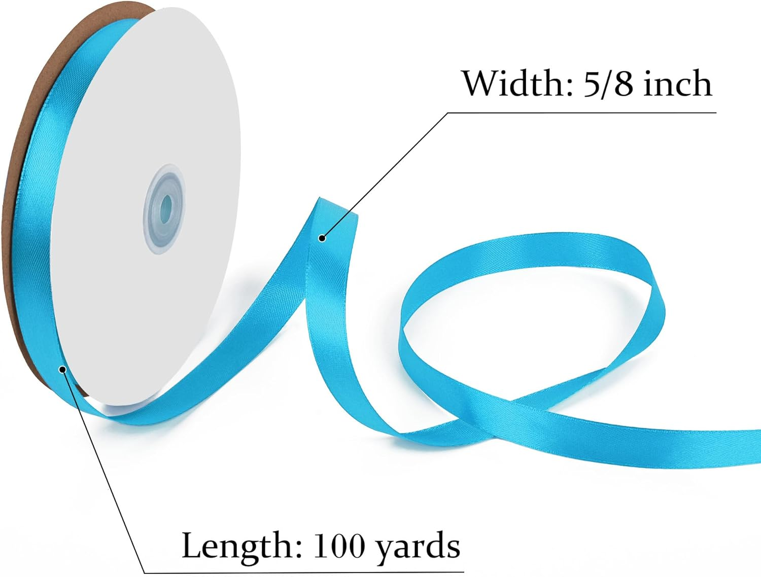 Gliberli Turquoise Satin Ribbon 5/8 Inch X 100 Yards Fabric Large Ribbons for Gift Wrapping Bows Bouquet Sewing Craft Home Decor Hair Floral image number 1