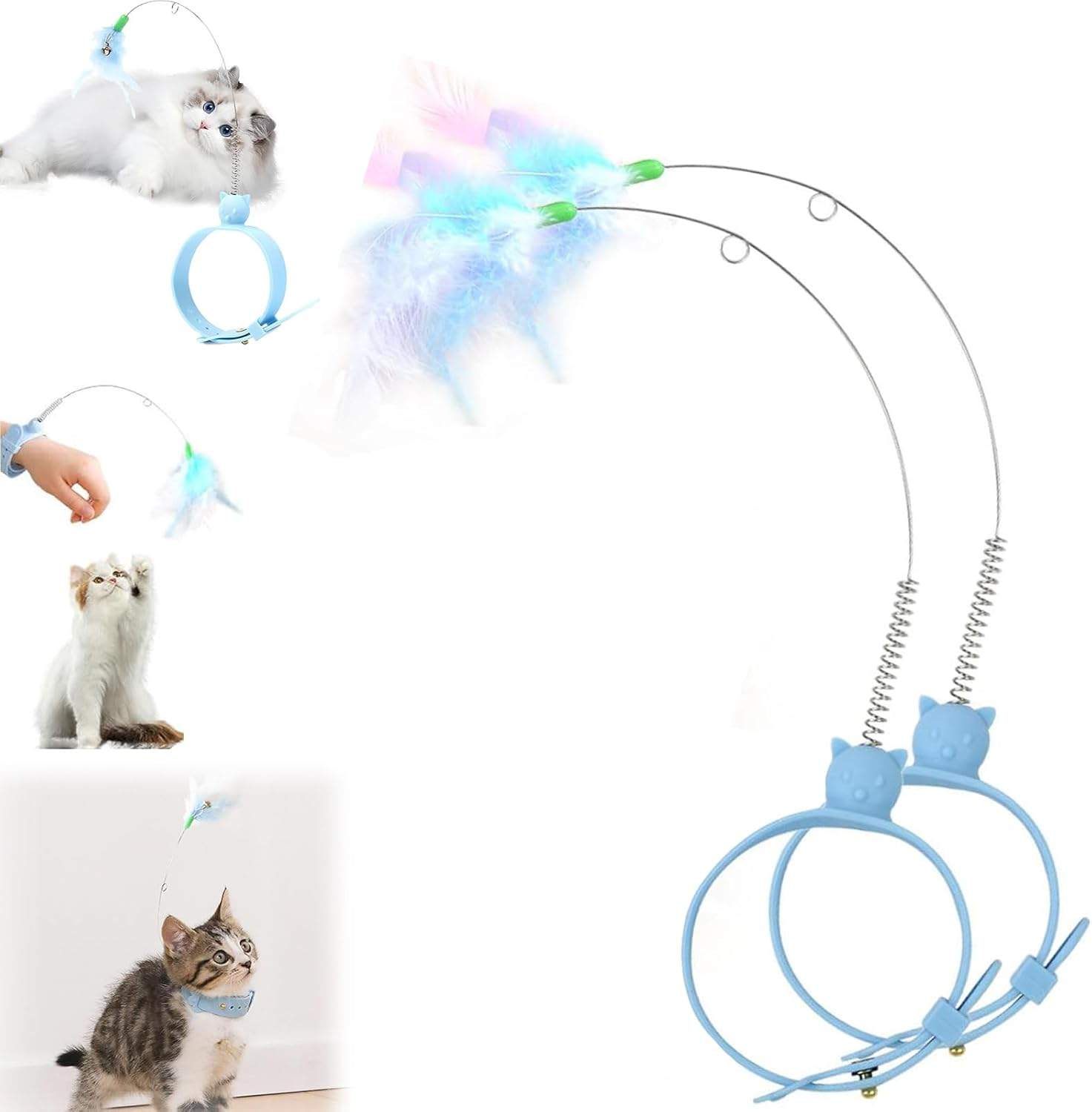 Cat Collars with Cat Feather Toys, 2024 New Creative Cat Toys, Rubber Collar Cat Teaser Stick, Adjustable Collar Toys, Interactive Cats Toys for Indoor Kitten, Interactive Cat Neck Toy (2 Pcs,Blue) image number 3