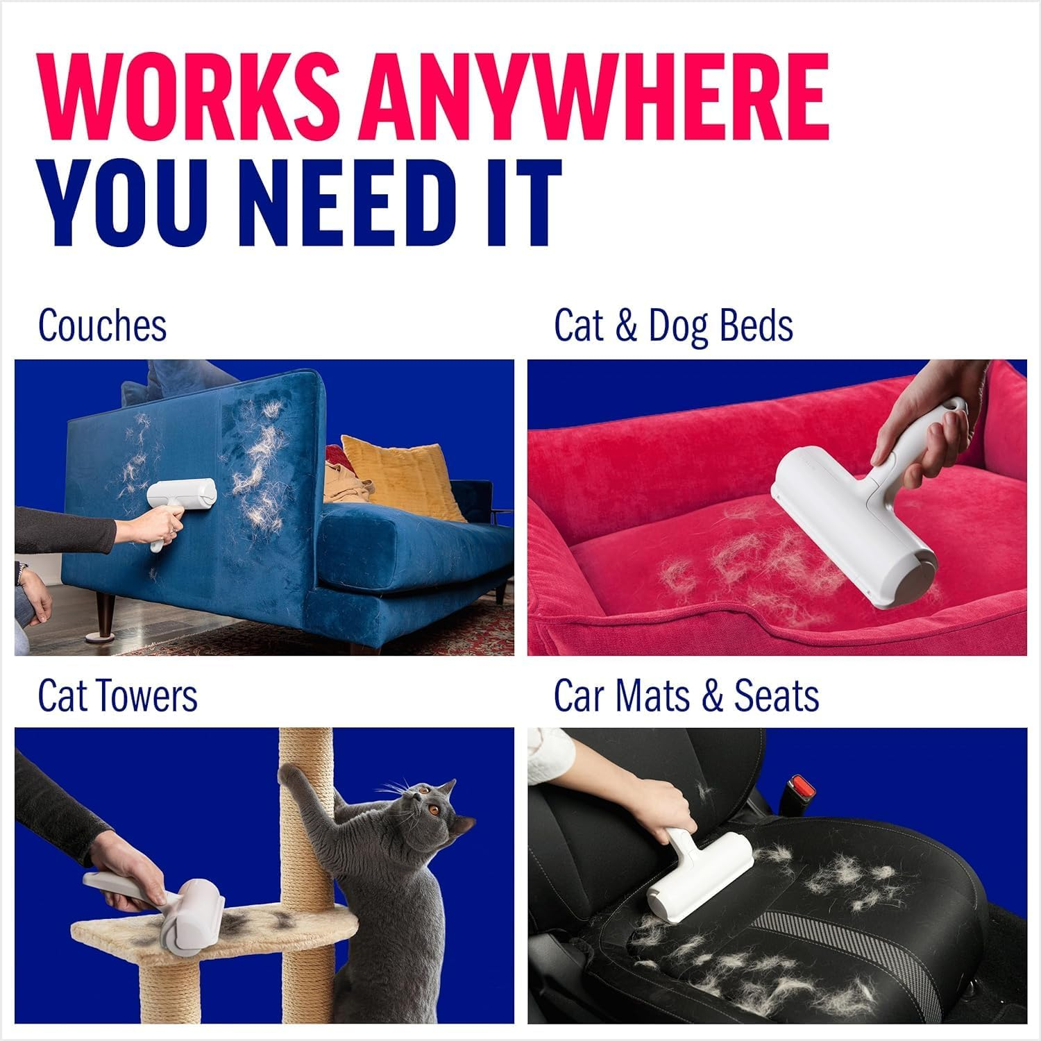 Pet Hair Remover and Reusable Lint Roller, Cat and Dog Hair Remover for Furniture, Couch, Carpet, Clothing and Bedding - Portable, Multi-Surface Fur Removal Tool