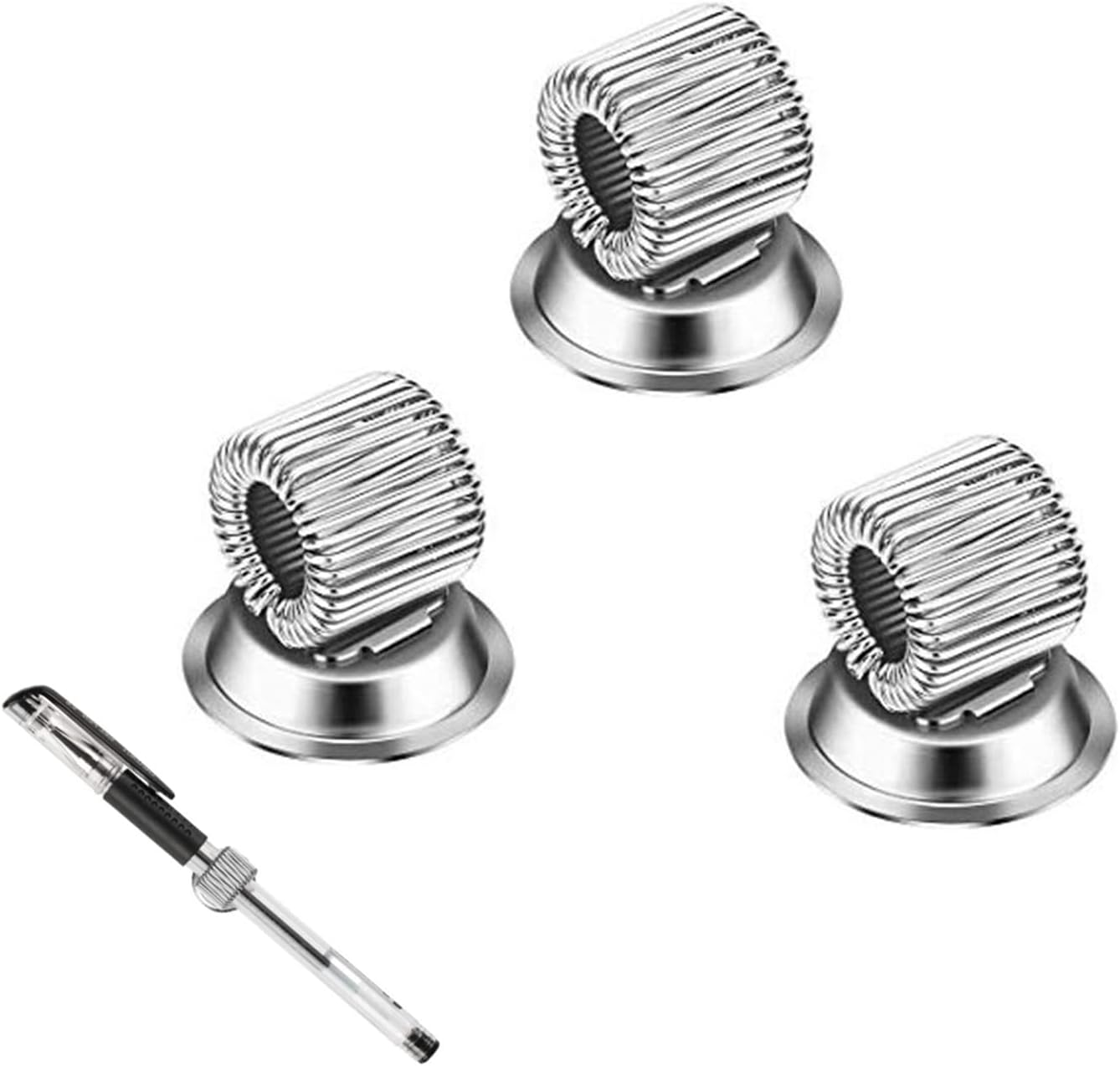 Medsuo 3Pcs Strong Magnetic Single Pen Holders Organizer Clips with Adjustable Spring Loop Fit for Any Size Pens Removable Push Pins on Refrigerator, Whiteboard, Erase Board and Bulletion Board image number 3