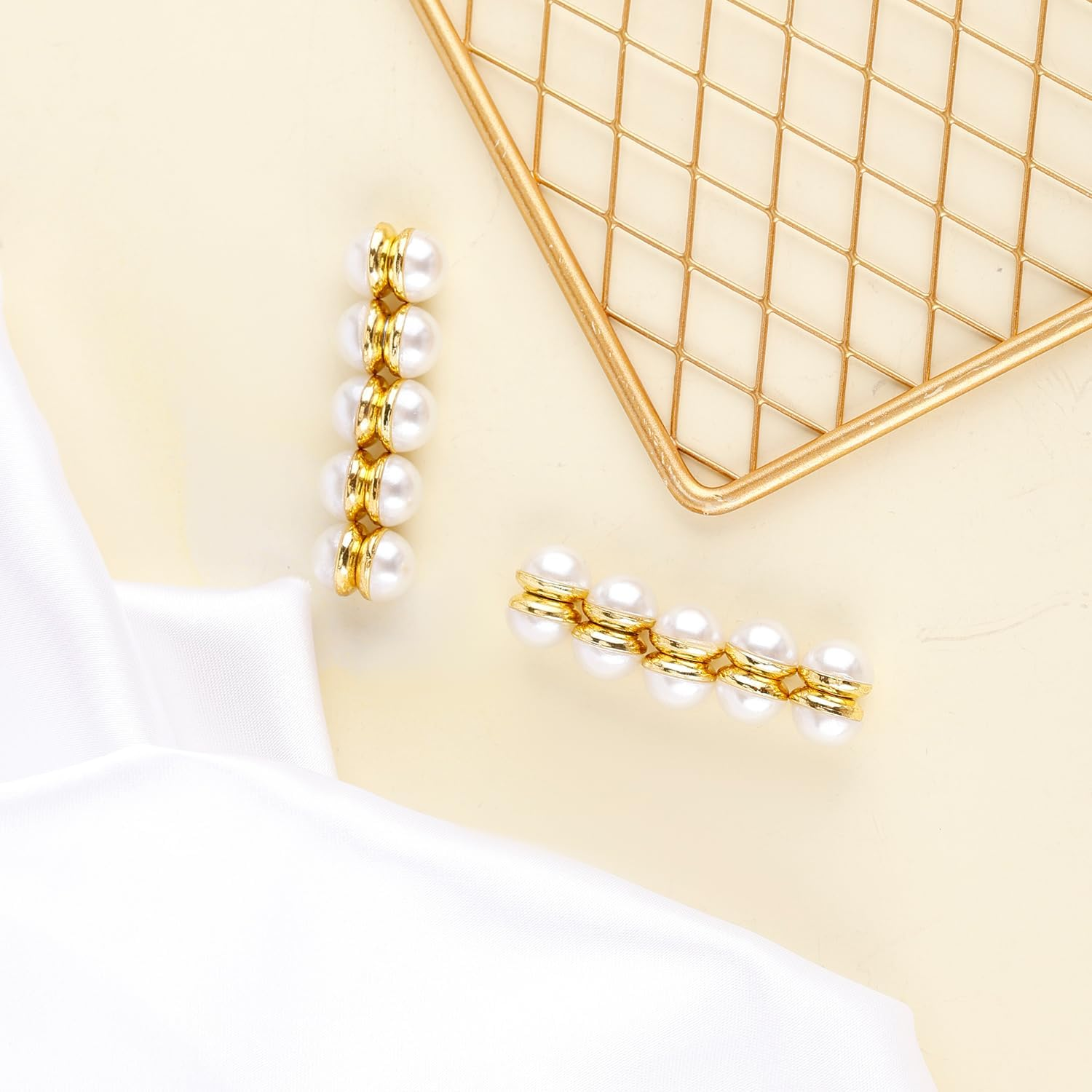 10Pcs Veil Weights Strong Hijab Magnets Pearl Pins Magnetic Hijab Pins for Clothes Scarves Niqab, Pearl Veil Beautiful Wedding Double Sided Hijab Magnets for Women Girls, White, Gold image number 3