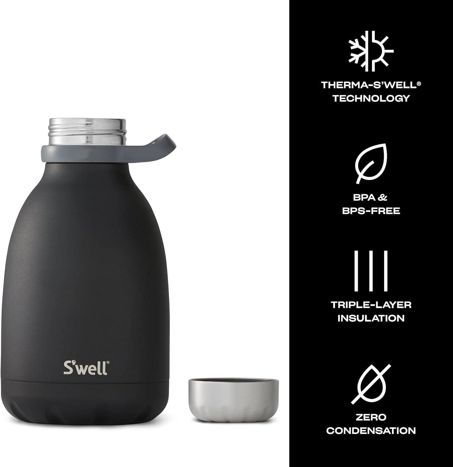 S'Well Stainless Steel Roamer Bottle, 40Oz, Onyx, Triple Layered Vacuum Insulated Containers Keeps Drinks Cold for 48 Hours and Hot for 16, BPA Free image number 5