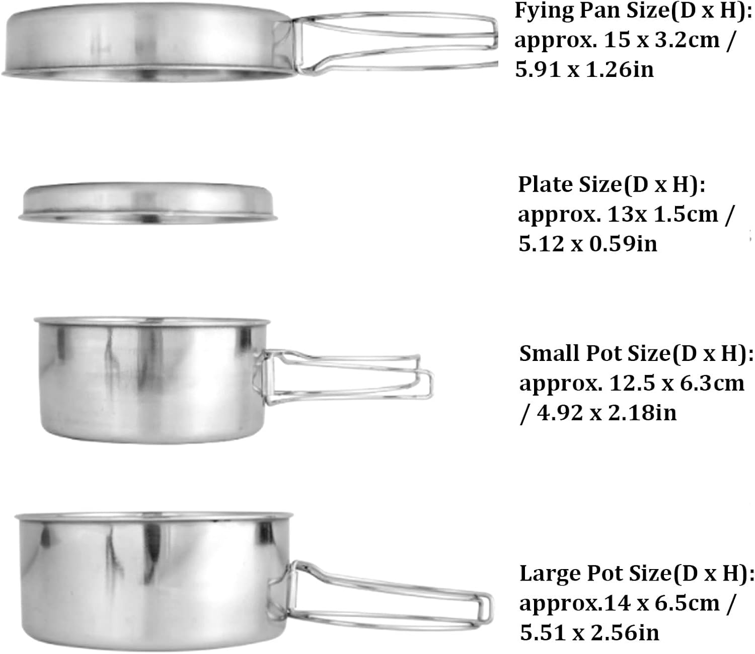 Camping Pots Pans, 4 Pieces Portable Stainless Steel Cookware Set Camping Picnic Outdoor Pan Pot Plate Tableware image number 6