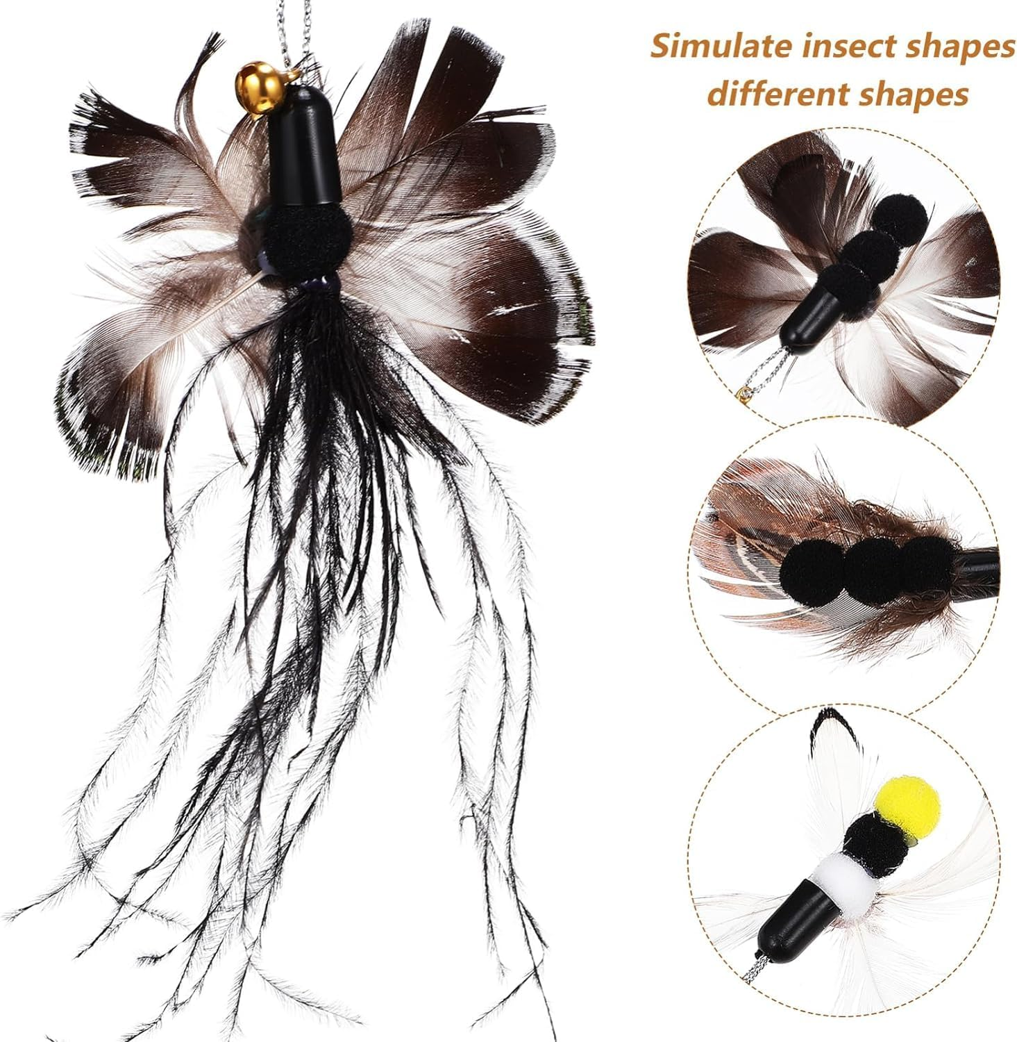 7 Pcs Toys Cat Wand Replacement Insect Feather Toys Cat Wand Attachments Toy Wand Refills with Bell Interactive Toy Cat Teaser the Feather Cat Toys for Playing Catcher and Exercising (7Pcs)