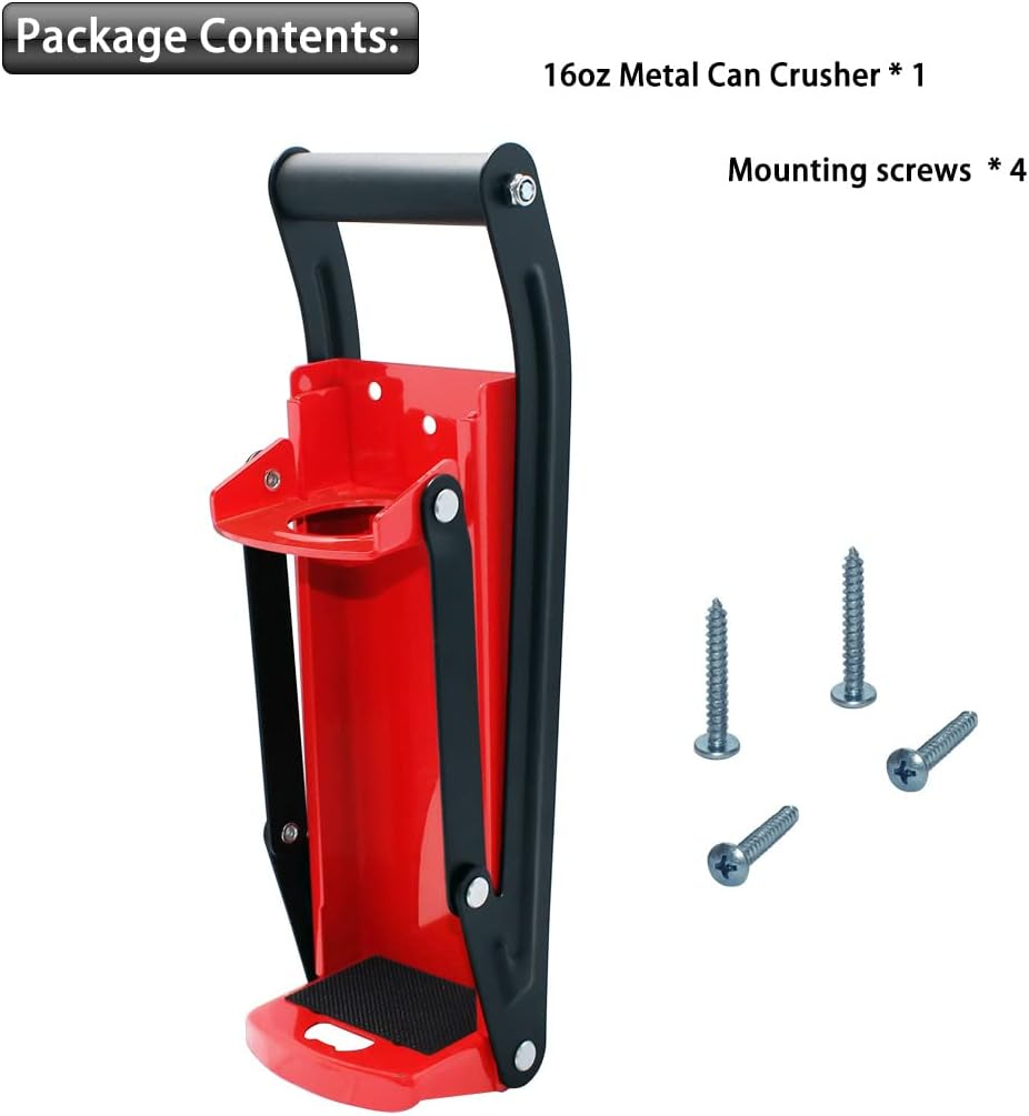 Laffeya Can Crusher Wall Mounted, Can Crusher 16 Oz, Crusher Aluminum, Soda Cans, Beer Cans and Water Bottles, Can Smasher for Recycling (16 Oz, Red) - Black image number 6