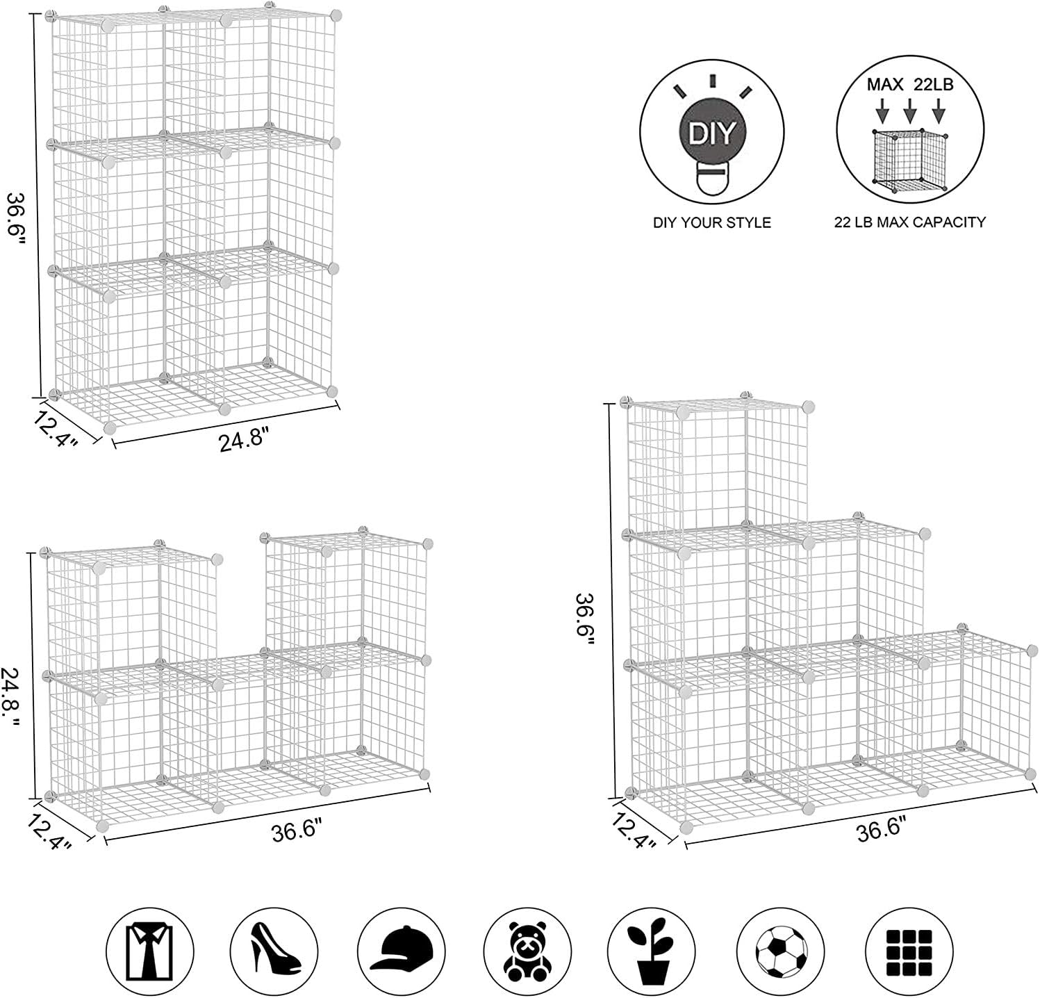 C&AHOME Wire Cube Storage, 6 - Cube Organizer Metal C Grids, Modular Shelves Units, Storage Bins Shelving, Closet Organizer, Ideal for Home, Office, Living Room, 36.6&rdquo;L X 12.4&rdquo;W X 36.6&rdquo;H White image number 1