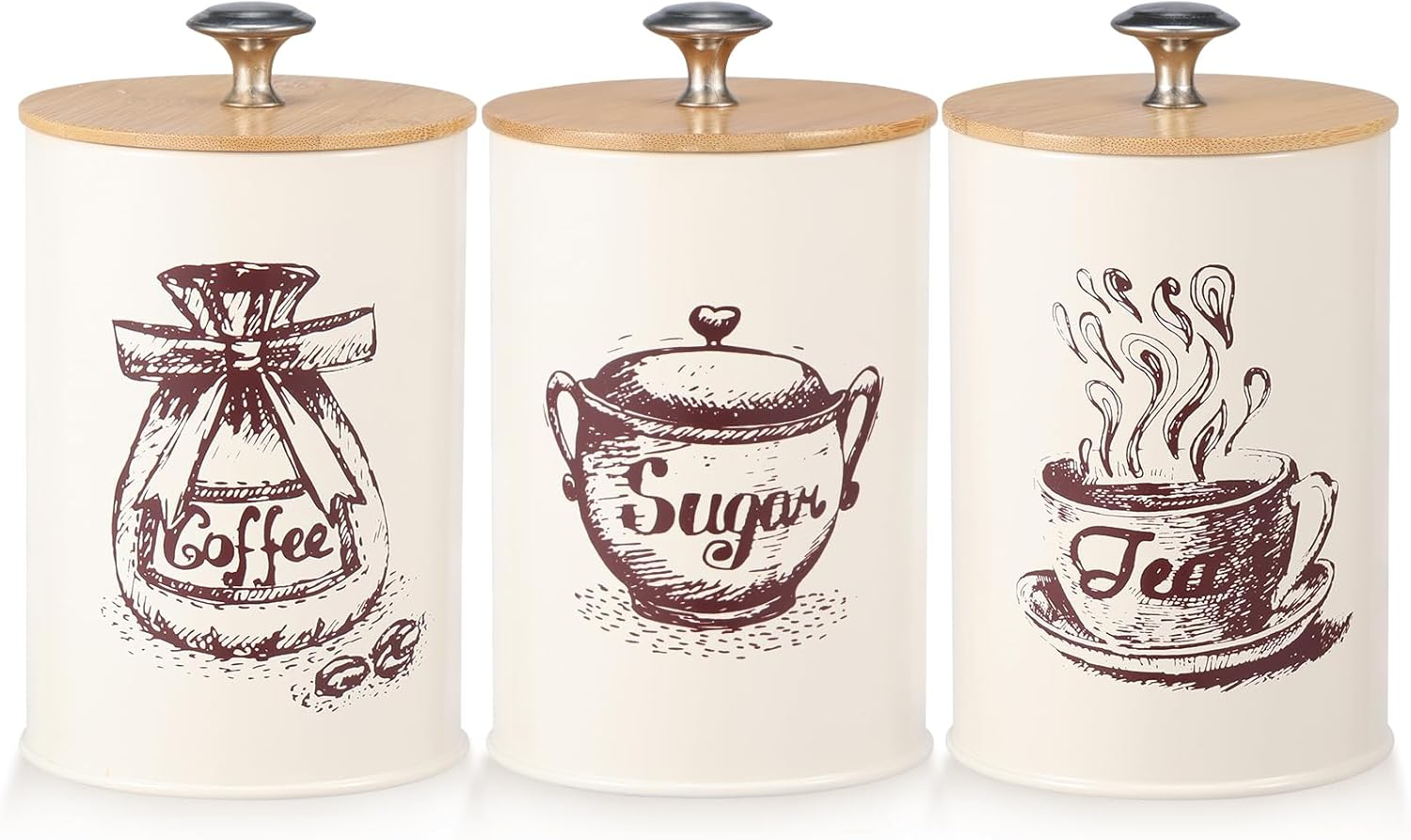 Rdjeokf 3PCS Coffee and Sugar Container Set Vintage Canisters Set Decorative Tea Container Set 25 Oz for Coffee Tea Sugar Kitchen Storage Organisation image number 1