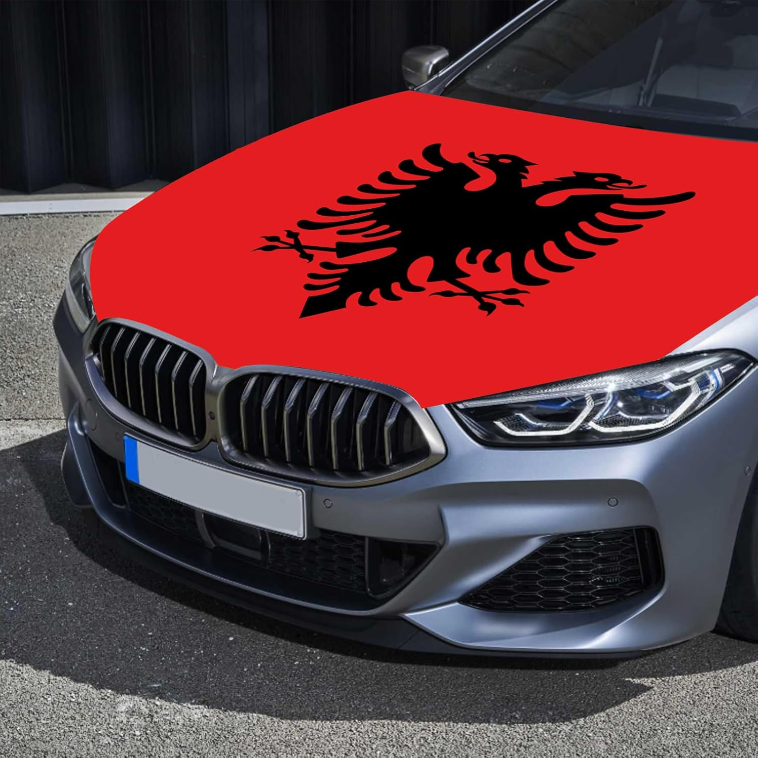 Albania Flag Car Hood Cover 3.5X5Ft Albanian Banner Car Bonnet Banner Elastic Fabrics Windproof Vehicles Decorate Engine Flag Sign image number 5