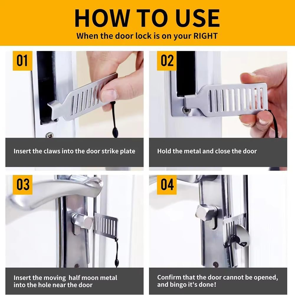 2Pcs Portable Door Lock, Stainless Steel Travel Door Lock, Security Privacy Door Locks Devices, Sturdy Punch-Free Hotel Door Lock, Heavy Duty Door Locker for Hotel School Dorm Apartment Safety image number 6