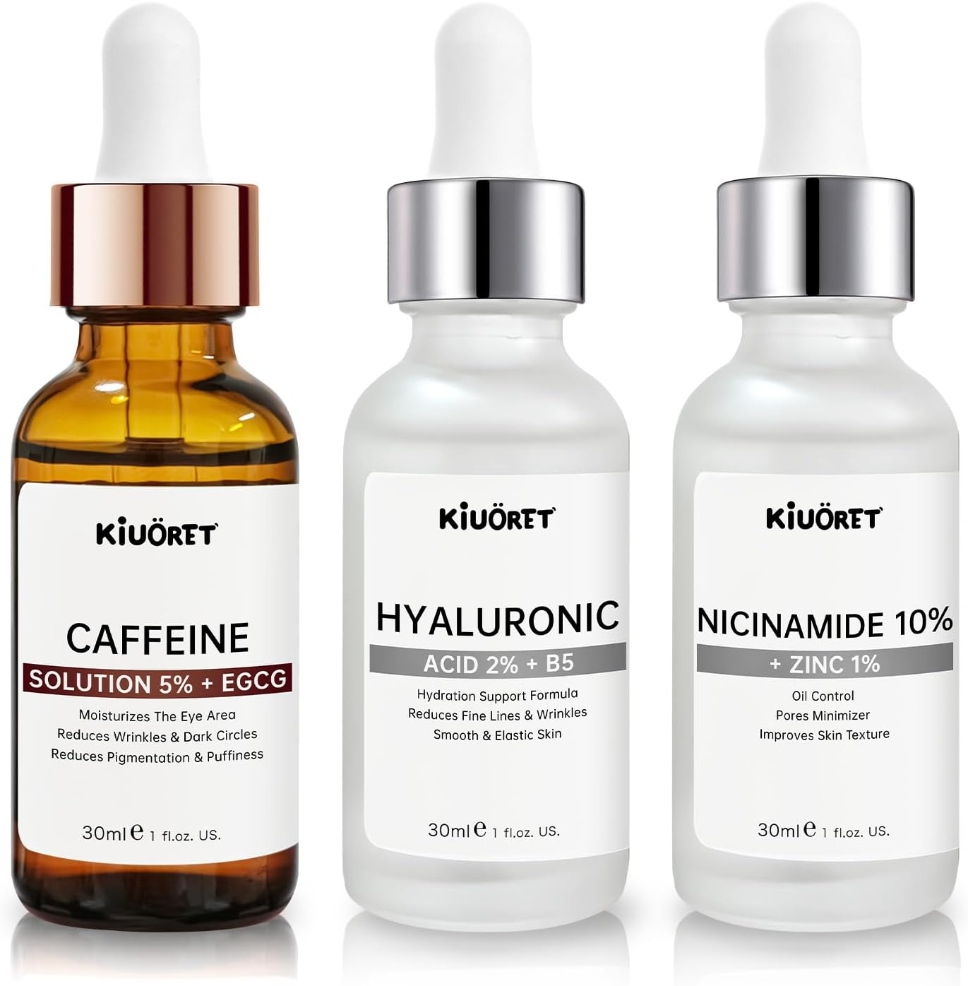 Anti Aging Face Serum Set 3 PCS, Caffeine Solution, Niacinamide and Hyaluronic Acid Serum for Face, anti Aging & Wrinkle, Improve Skin Texture, Deeply Hydrating for All Skins image number 2