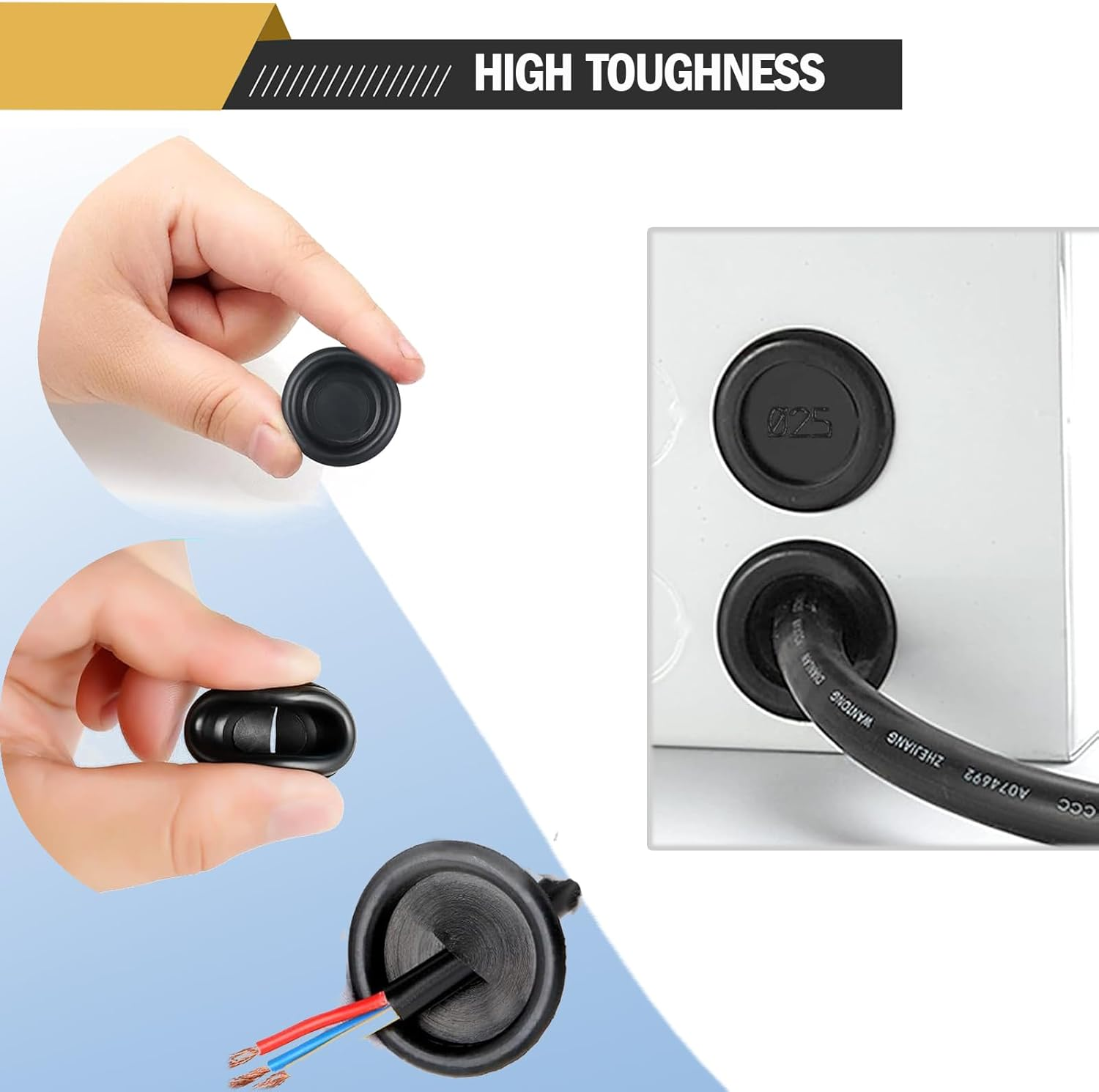 170-Piece Rubber Grommet Assortment Kit, 7 Sizes 7-25Mm, Waterproof and Fire Resistant, Black image number 1