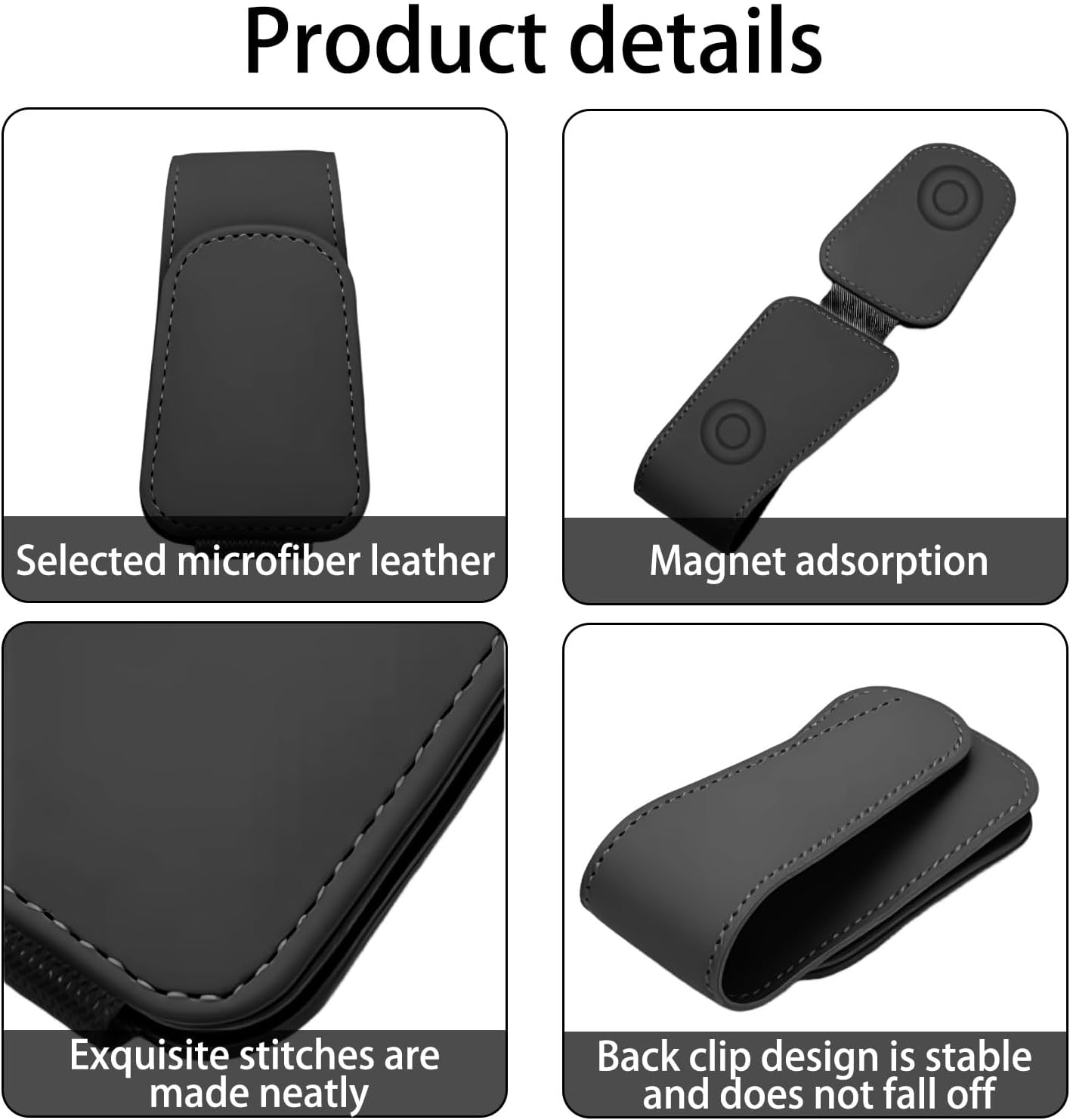 2Pcs Car Sunglasses Holder Clip, Black Magnetic Car Eyeglass Clip, Sunglasses Holder Car, Genuine Leather Car Sunglasses Rack, Sun Visor Suv Interior Eyeglass Clip, General Motors Interior Accessories image number 6