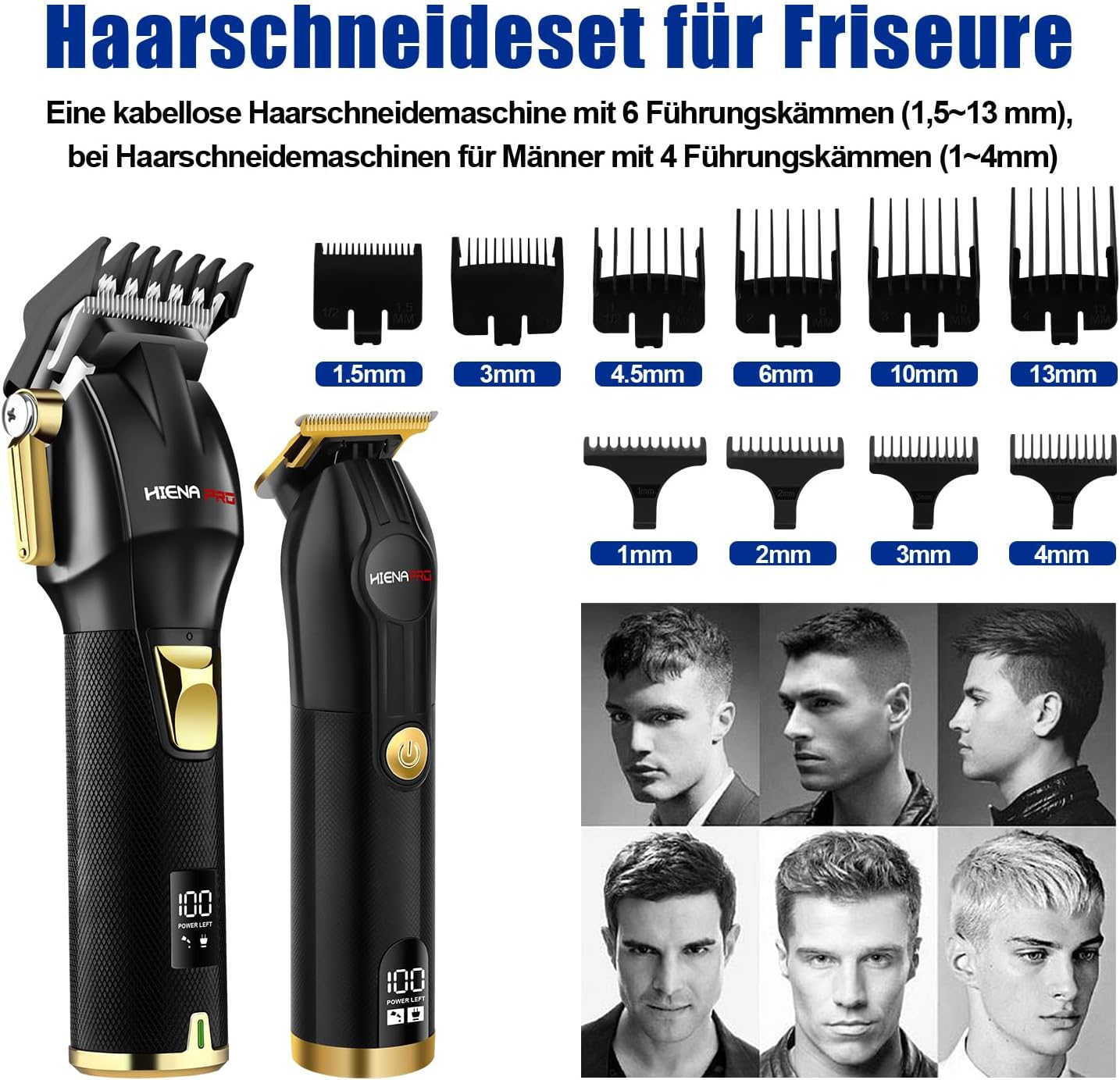 HIENA PRO Professional Men'S Hair Clipper, Wireless T-Liner Hair Cutting Set, Professional Rechargeable Hairdressing Hair Cutting Set with LED Display, Gifts for Men image number 5