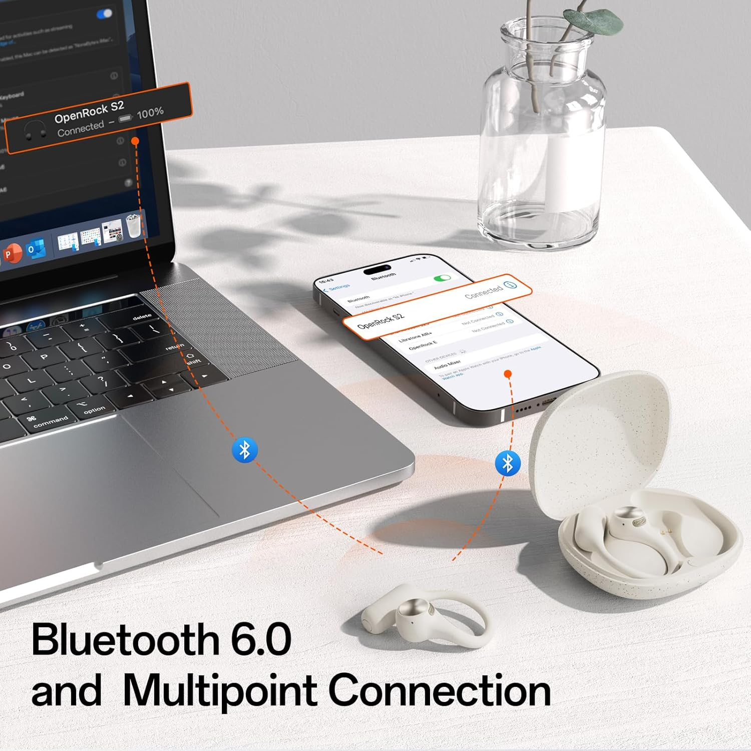 Openrock S2 Bluetooth Earbuds, Open Ear, Air Conduction, ENC Noise Cancellation, Non-Clogging Ear, over Ear image number 3