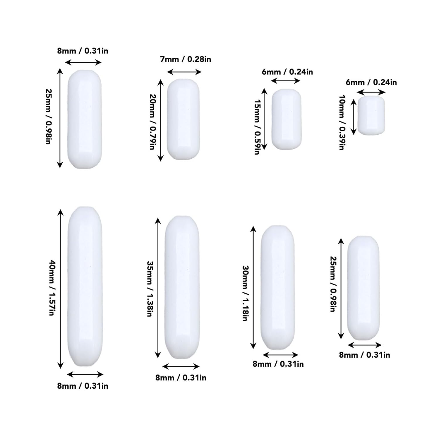 8Pcs Magnetic Stir Bar Set, PTFE Magnetic Mixer Stirrer Bar, Magnetic Stirring Rod Mixing Bars, Laboratory Bar, Stir Plate Bar, 10Mm 15Mm 20Mm 25Mm 25Mm 30Mm 35Mm 40Mm image number 1