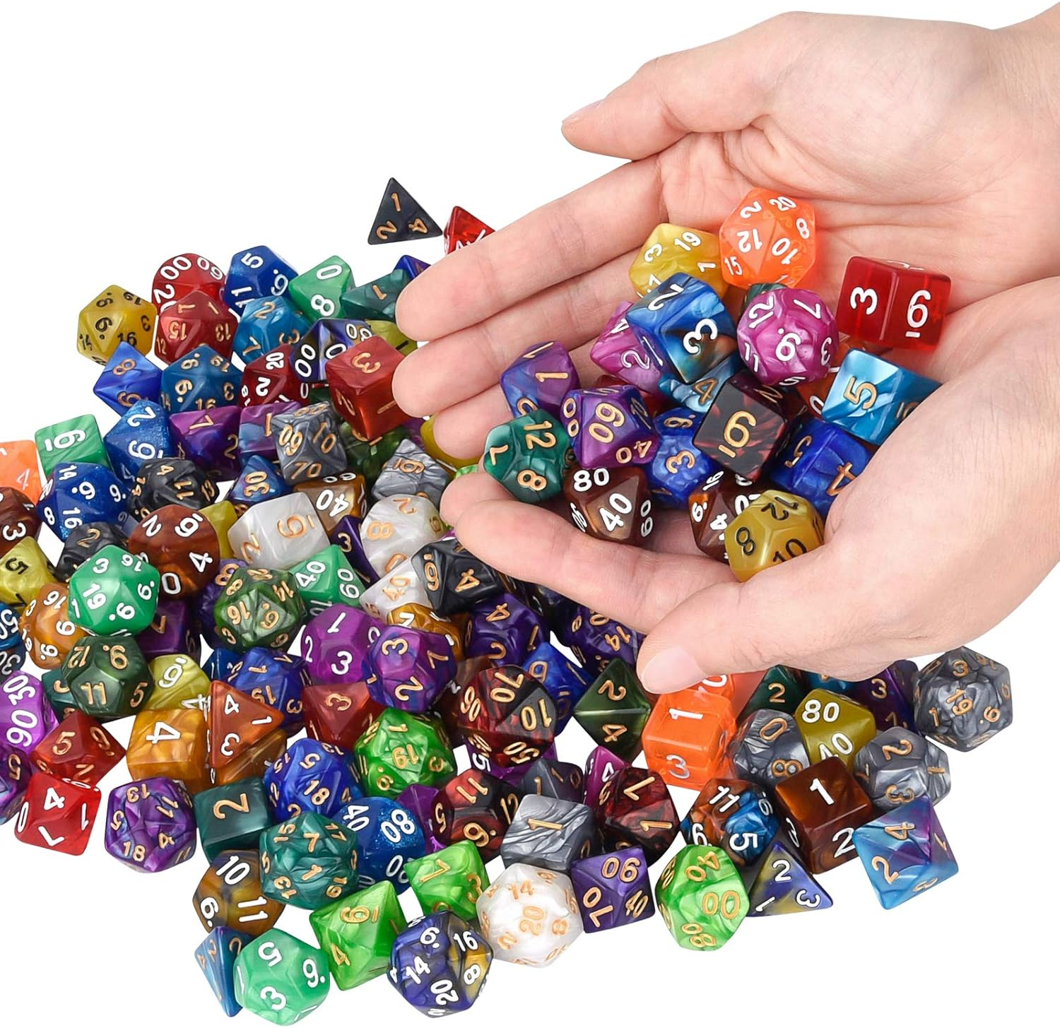 DND Dice Set 25 X 7 (175 Pieces) Double-Colors Polyhedron Dice for Dungeons and Dragons DND RPG MTG Table Games D4 D6 D8 D10 D% D12 D20 25 Colors Dice with 1 Large Flannel Bag image number 3
