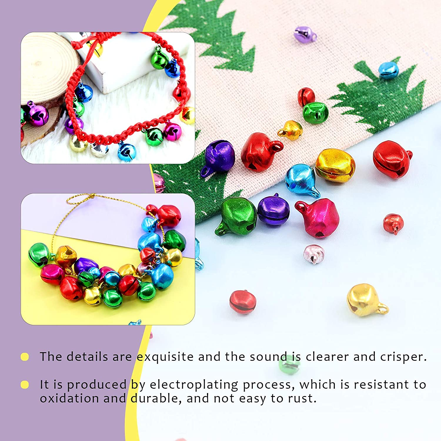 Swpeet 403Pcs Colorful 4 Sizes Christmas Jingle Bells Assortment Kit with 200M Gold Sliver Cord, Perfect for Christmas Party and Craft Decorations DIY image number 1