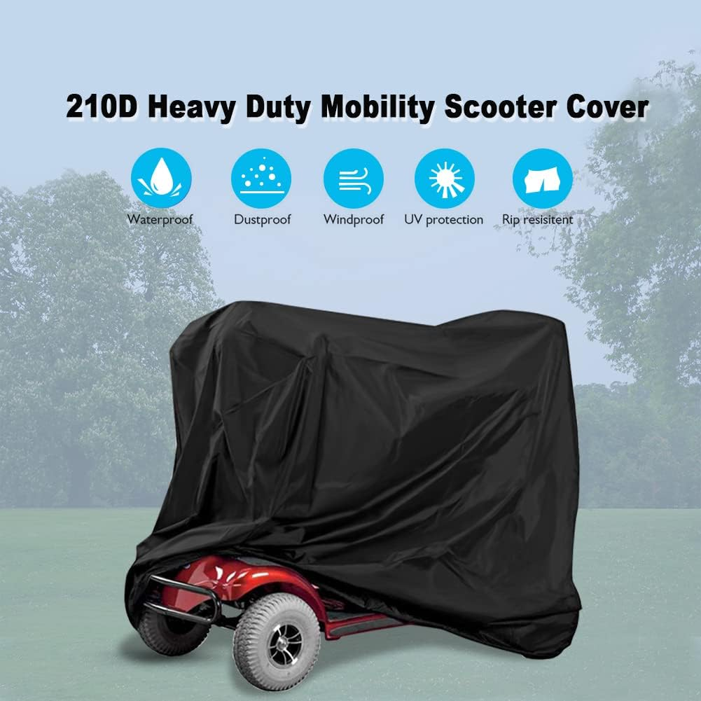 Mobility Scooter Cover, 55Inch Wheelchair Cover Waterproof for 3&4 Wheel Electric Mobility Scooter Accessories Outdoor-55 L X 26" W X 36" H image number 6