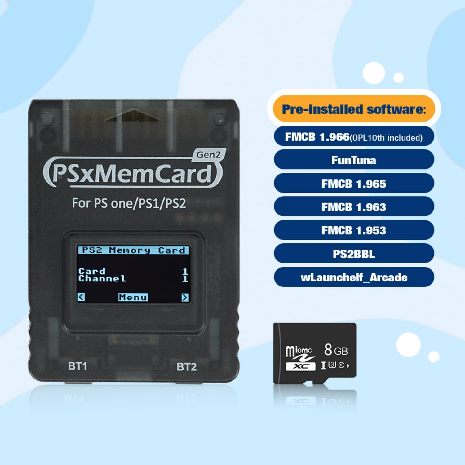 BITFUNX Psxmemcard Gen2 Memory Card - Supports Firmware Upgrade, Unlimited Storage and Sd2Psxtd, Includes a 8GB Microsd Card, High Speed Game Memory Card for PS2/PS1/PS One Console image number 1