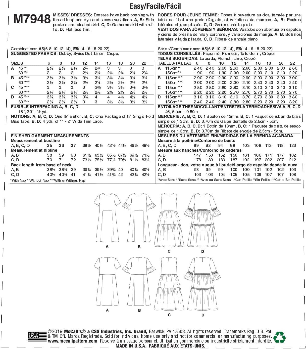 Mccall'S M7948 Misses' Knee Length Pleated Sewing Patterns Dress, Size 14-16-18-20-22 image number 5