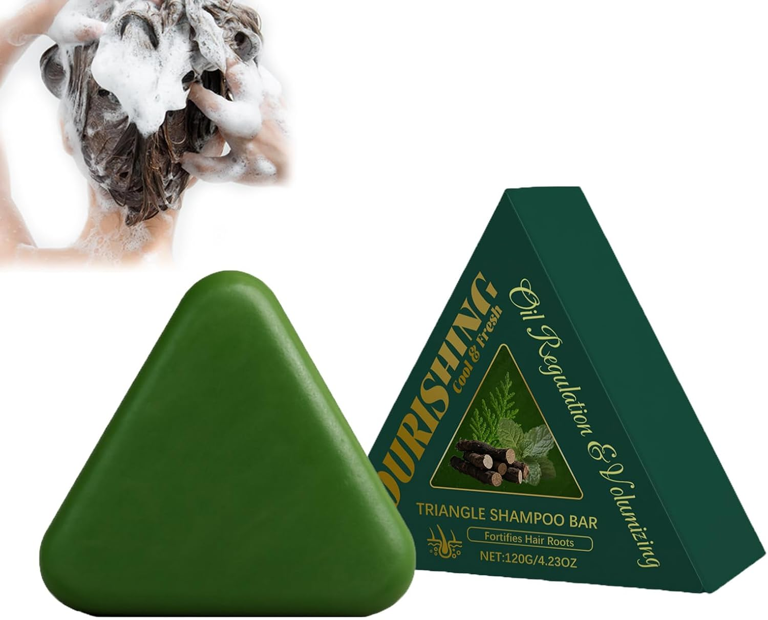 Cypress Leaf Hair Soap Nature Triangle Shampoo Bar, Triangle Green Shampoo Bar, Grass Solid Herbal Sham/Poo B/Ar, Grass Tria/Ngle Solid Shampoo for Thickening & Darkening Smooths Hair (2 PCS)