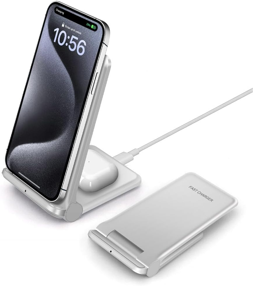 VNBBT 2 in 1 Wireless Charger, 20W Fast Wireless Charging Stand Dock for Iphone 16 Pro Max/16/15/15 Plus/14/13/12/11/Xs/Xr,Airpods 3/Pro 2,Samsung Galaxy S24/S23/S22/S21/Note,Galaxy Buds, White image number 3