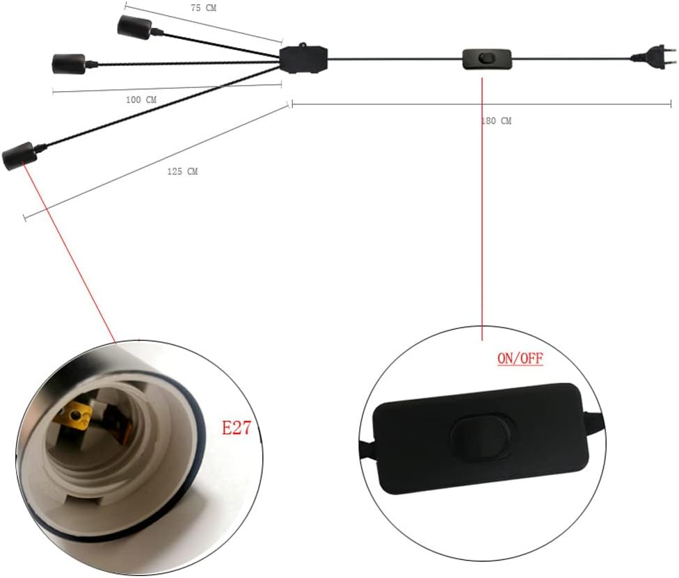 Plug in Hanging Light Fixture, 3 Light Pendant Lamp Lights Cord with Switch Cord E26 Bulbs Socket, Industrial DIY Hanging Lamps for Farmhouse Bedroom Home Lighting Decors Star of Light image number 1