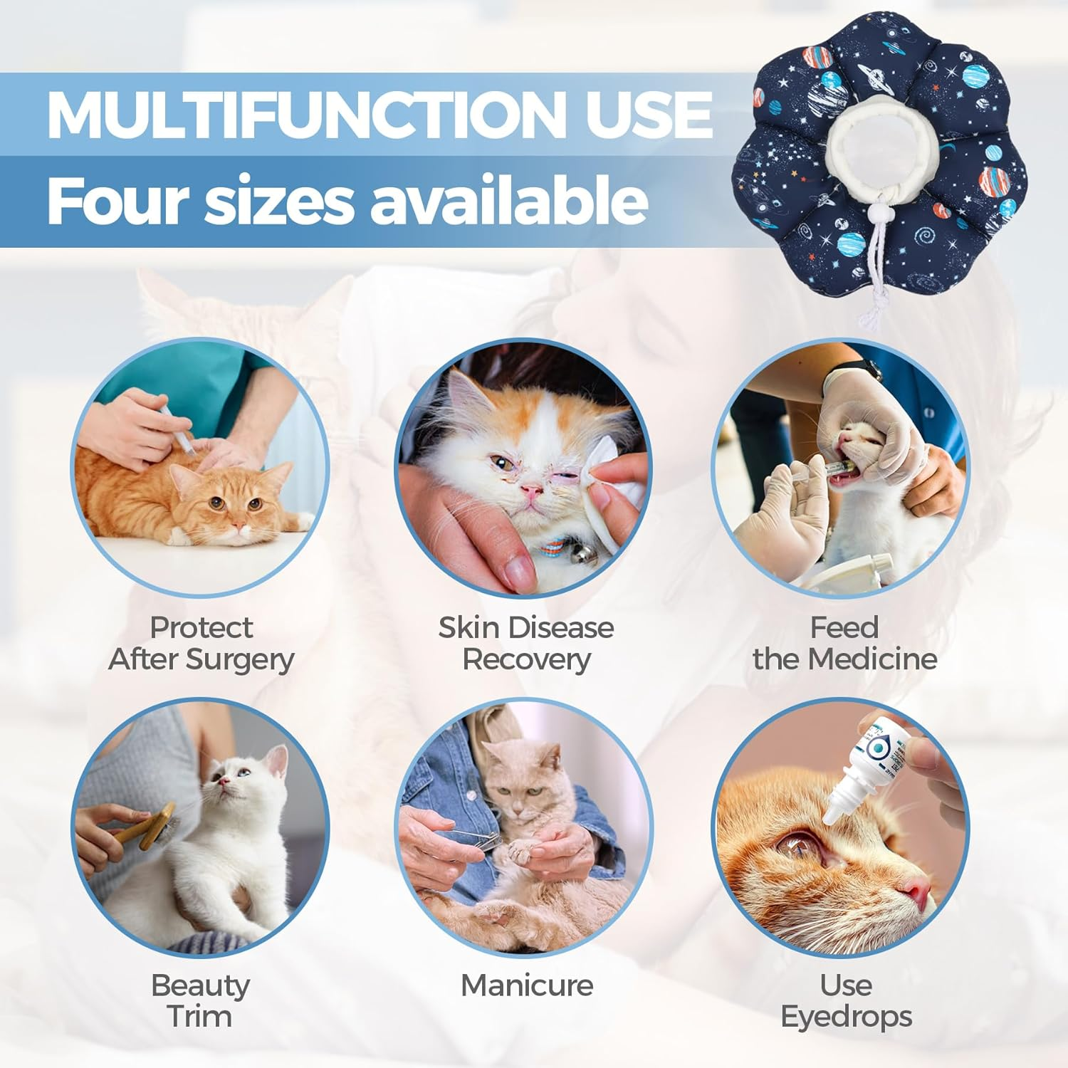 Comsaf Soft, Protective Adjustable Cat Cone Collar to Stop Licking after Surgery, Comfortable Lightweight Elizabethan Collar for Large Cat and Small Dog, Dog Recovery Collar Prevents Licking Wounds image number 1