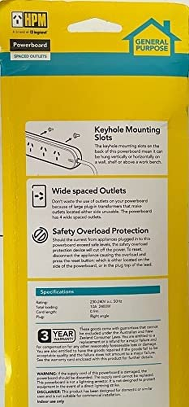 HPM 4 Outlet Surge Protected Powerboard image number 2