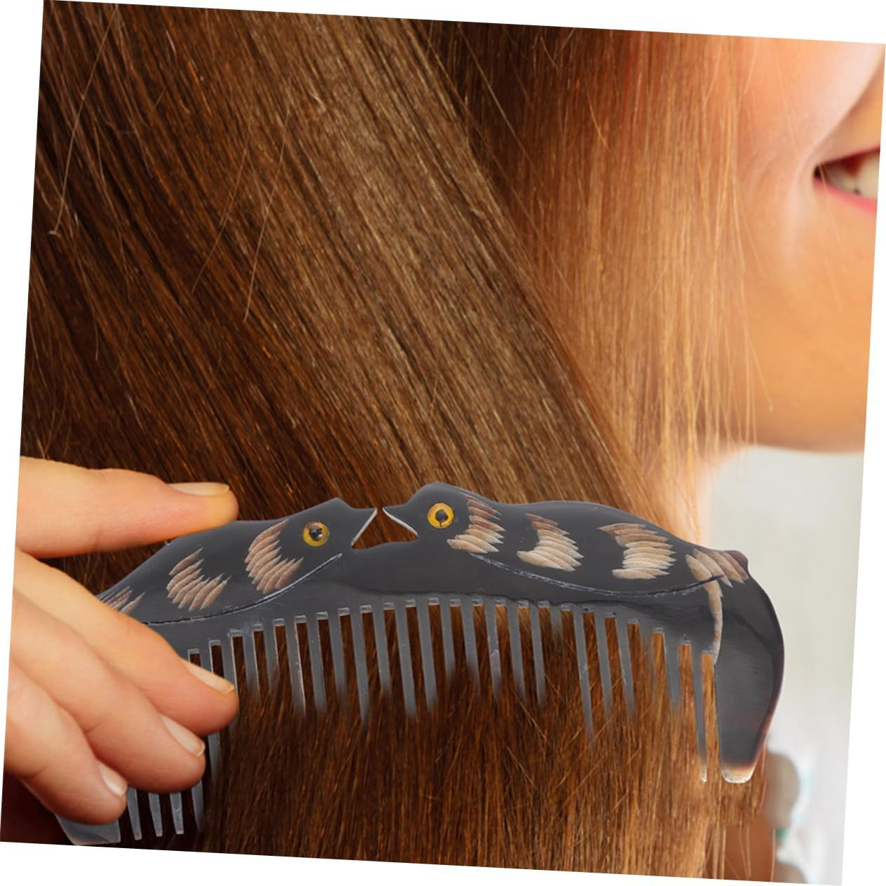 Beavorty 2Pcs Natural Ox Horn Comb Wide Tooth Curl Comb for Women Hair Styling Tool image number 5