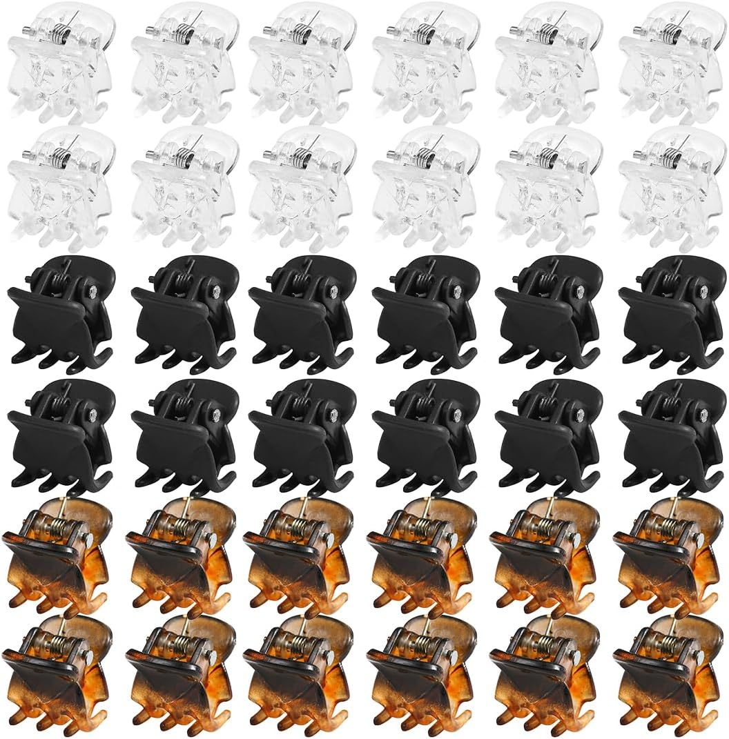 Pack of 36 Mini Hair Clips, Mini Plastic Hair Claw Clips, Non-Slip Grip Small Jaw Clips for Girls and Women, Black, Tortoiseshell, Transparent White