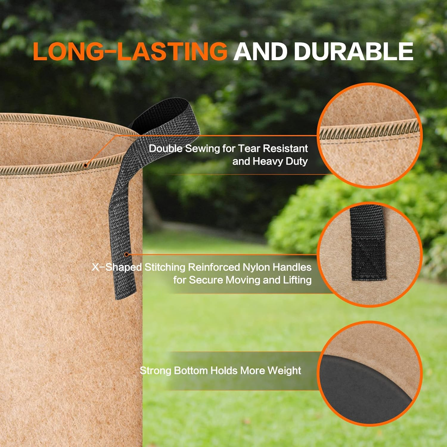 Ipower Plant Grow Bag 15 Gallon 6-Pack Heavy Duty Fabric Pots, 300G Thick Nonwoven Fabric Containers Aeration with Nylon Handles, for Planting Vegetables, Fruits, Flowers, Tan 2022 Version image number 1