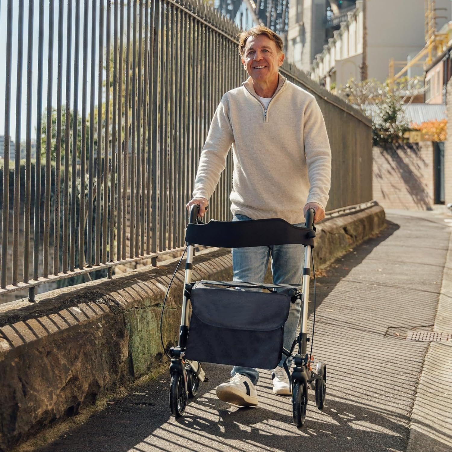 Rollator Walker, Upright Rollator Walker, Aluminum Lightweight Folding Height Adjustable Fit Elderly 4 Wheel and Removable Back Support image number 6