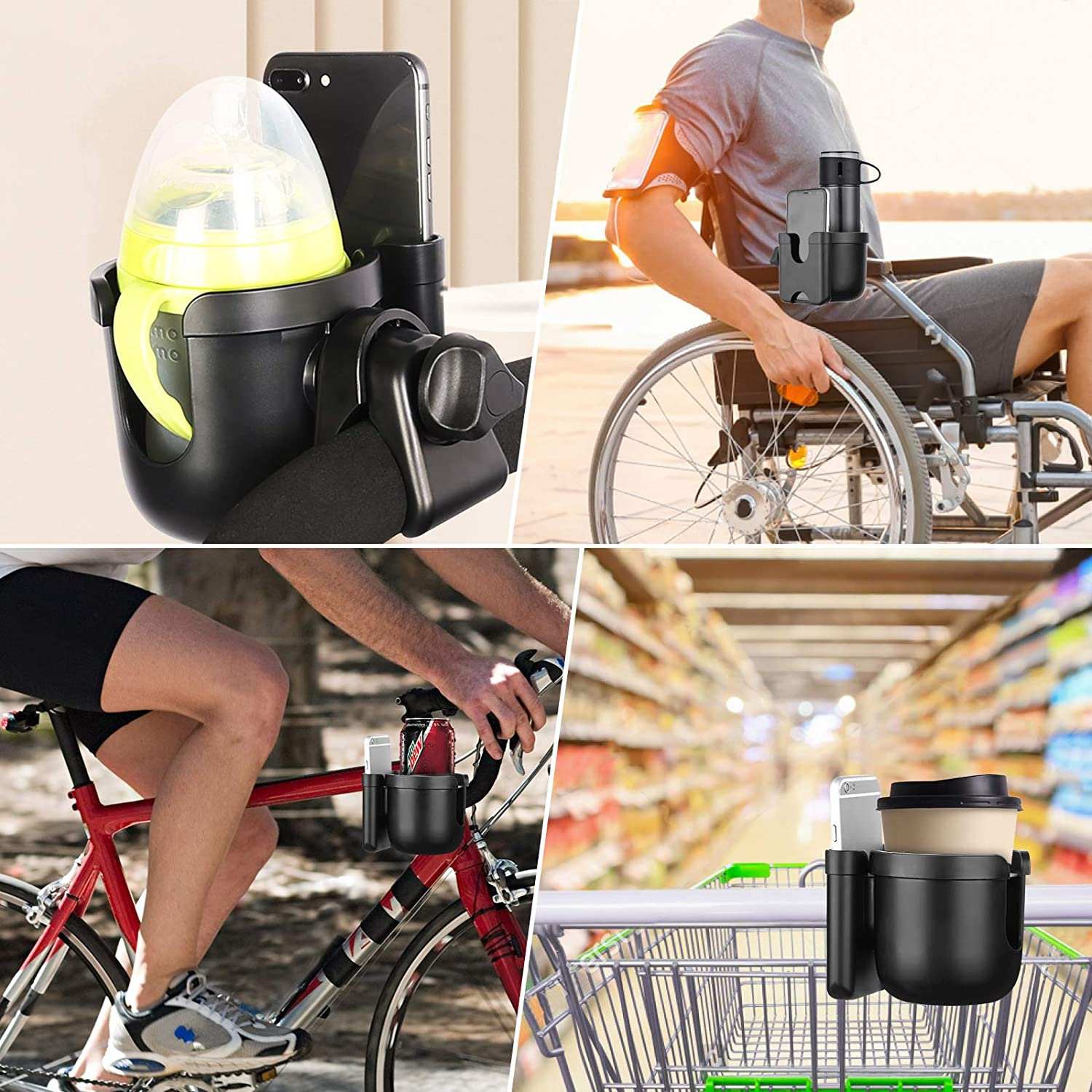 WD&CD Stroller Cup Holder with Phone Holder, Baby Pushchair Cup Holders for Strollers Bike Pushchair Wheelchair - A image number 1