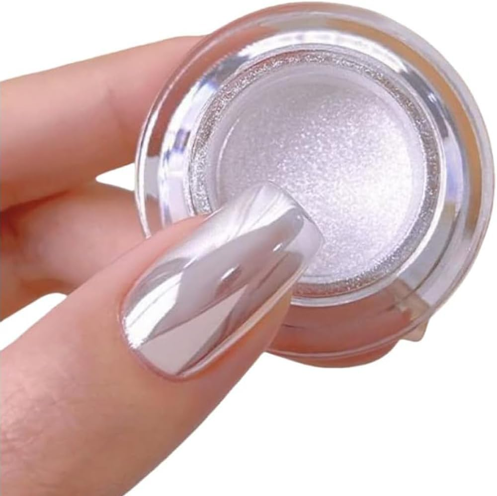 Pretty Diva White Chrome Nail Powder - 1G Super Glossy Mirror Effect White Moonlight Nails Chrome Powder Metallic Chrome Pigment for Nails image number 5