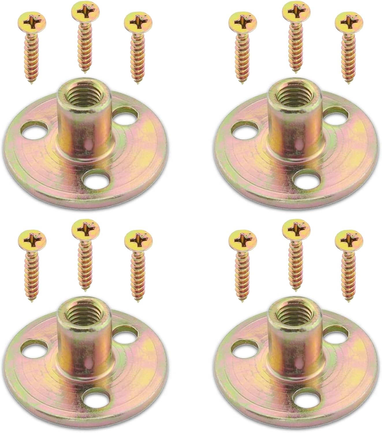 Luojinluoda 4 Sets Metric M8 Furniture Leg Hardware Kits with 3 Holes Mounting Plates, T-Shaped Nuts for Sofa Cabinet Chair Couch Seats, Heavy Duty Furniture Leg Brackets
