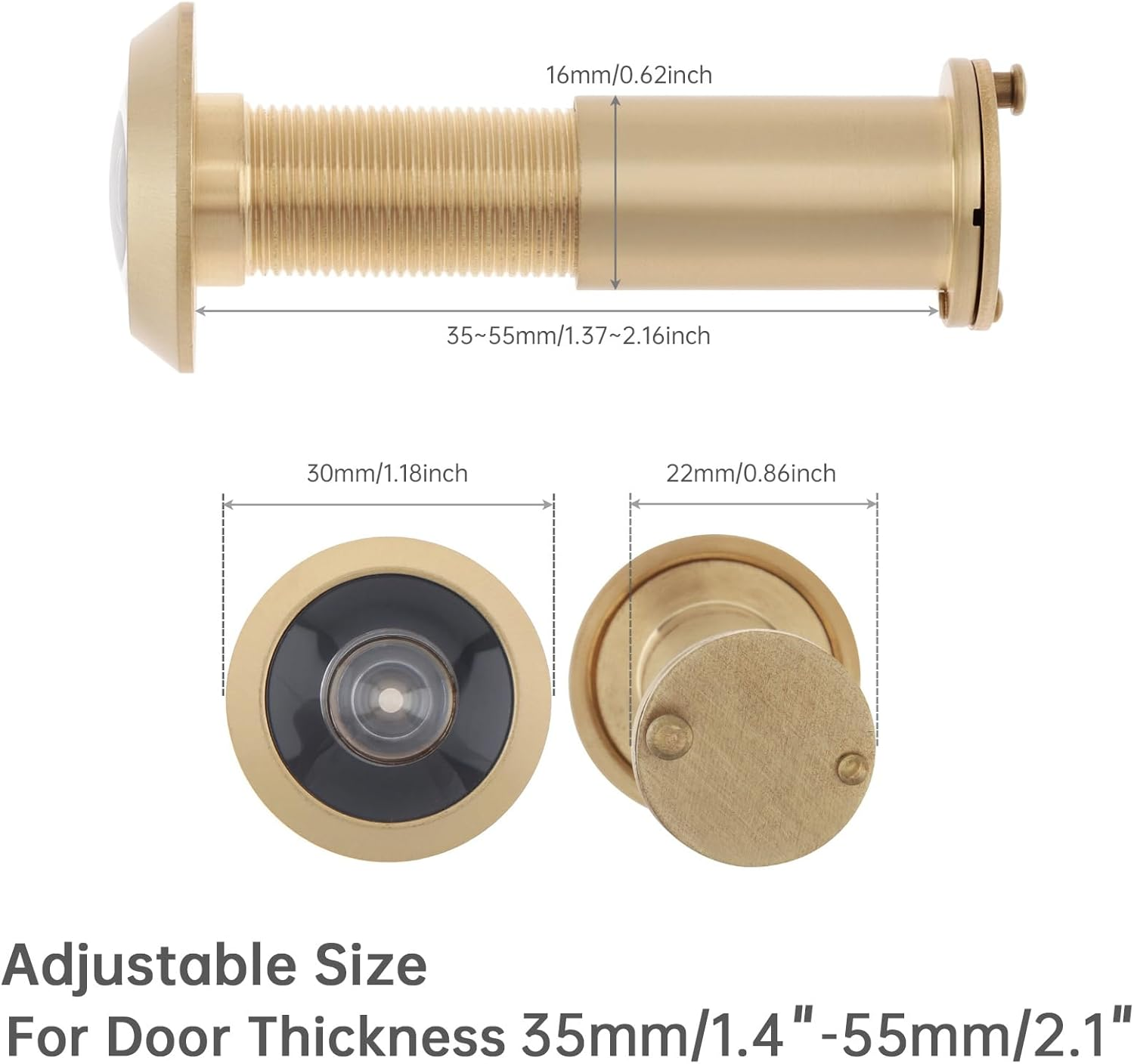 HOJLKLD Door Viewer Peephole, Solid Brass 200 Degree Viewer, 5/8 Inch Pipe Diameter Peephole with Privacy Cover for 1-3/8" to 2-1/6" Doors (Gold) image number 4