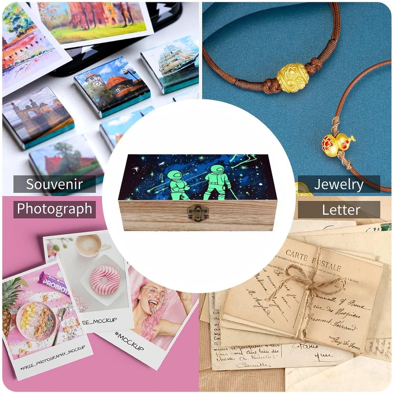 Glow in the Dark Wooden Box Wood Wedding Keepsake Boxes with Lids Small Decorative Boxes Lightweight Wooden Memory Storage Box for Crafts Keepsakes Jewelry Photo Letter Storage image number 4