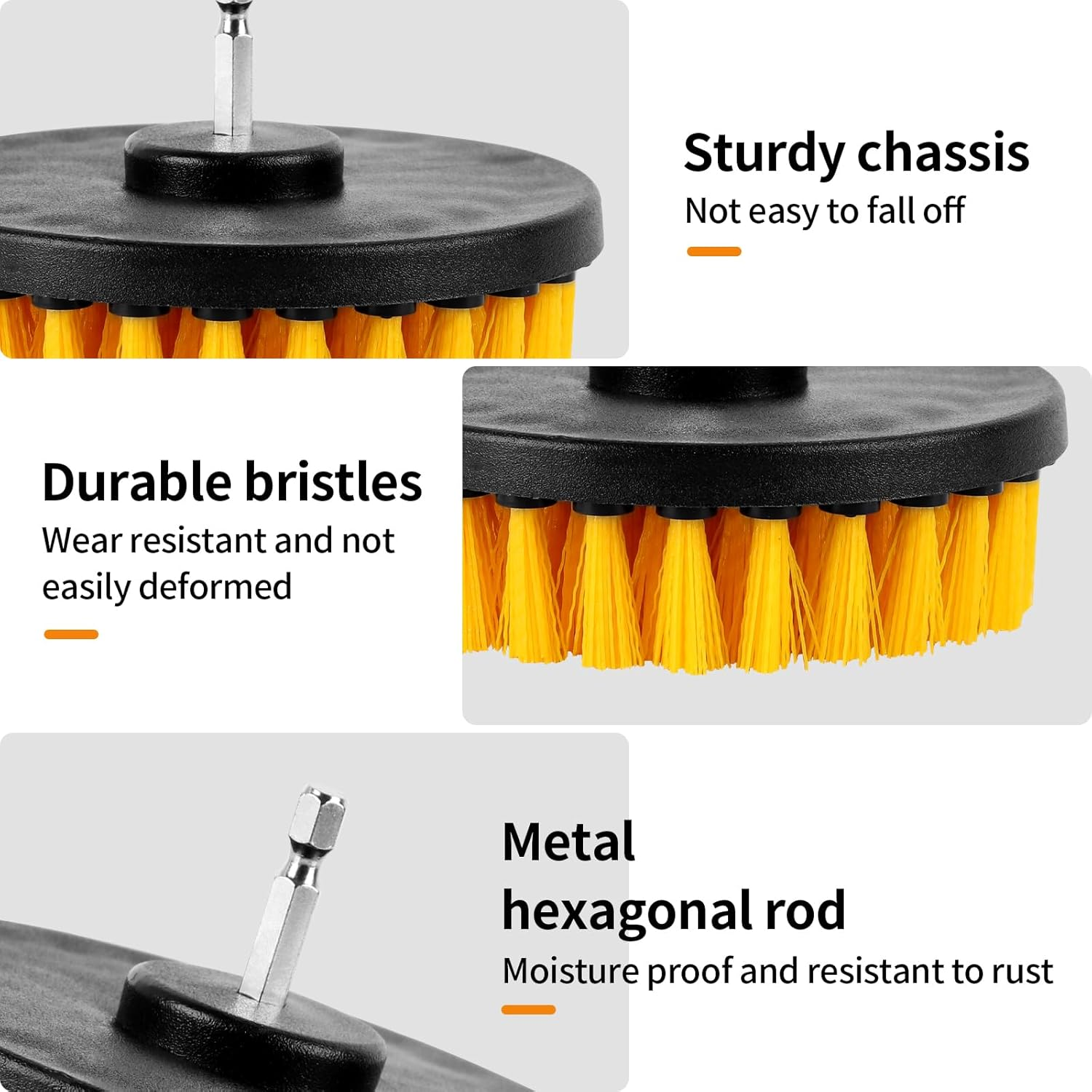 4 Piece Drill Brush Cleaning Brushes Set, Power Scrubber Cleaning Brushes Extended Long Attachment Kit, Detailing Brush Set for Car Tire, Barthroom, Floor, Grout and Tuff Stuff, Yellow image number 5