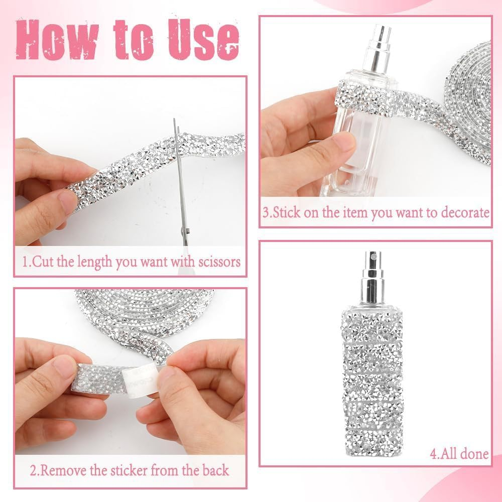 1 Yards Resin Rhinestone Ribbons Self Adhesive Diamond Ribbon Crystal Strips Roll Silver Glitter Resin Diamond Belt Bling Rhinestone Rope for DIY Art Crafts (Silver, One Size)