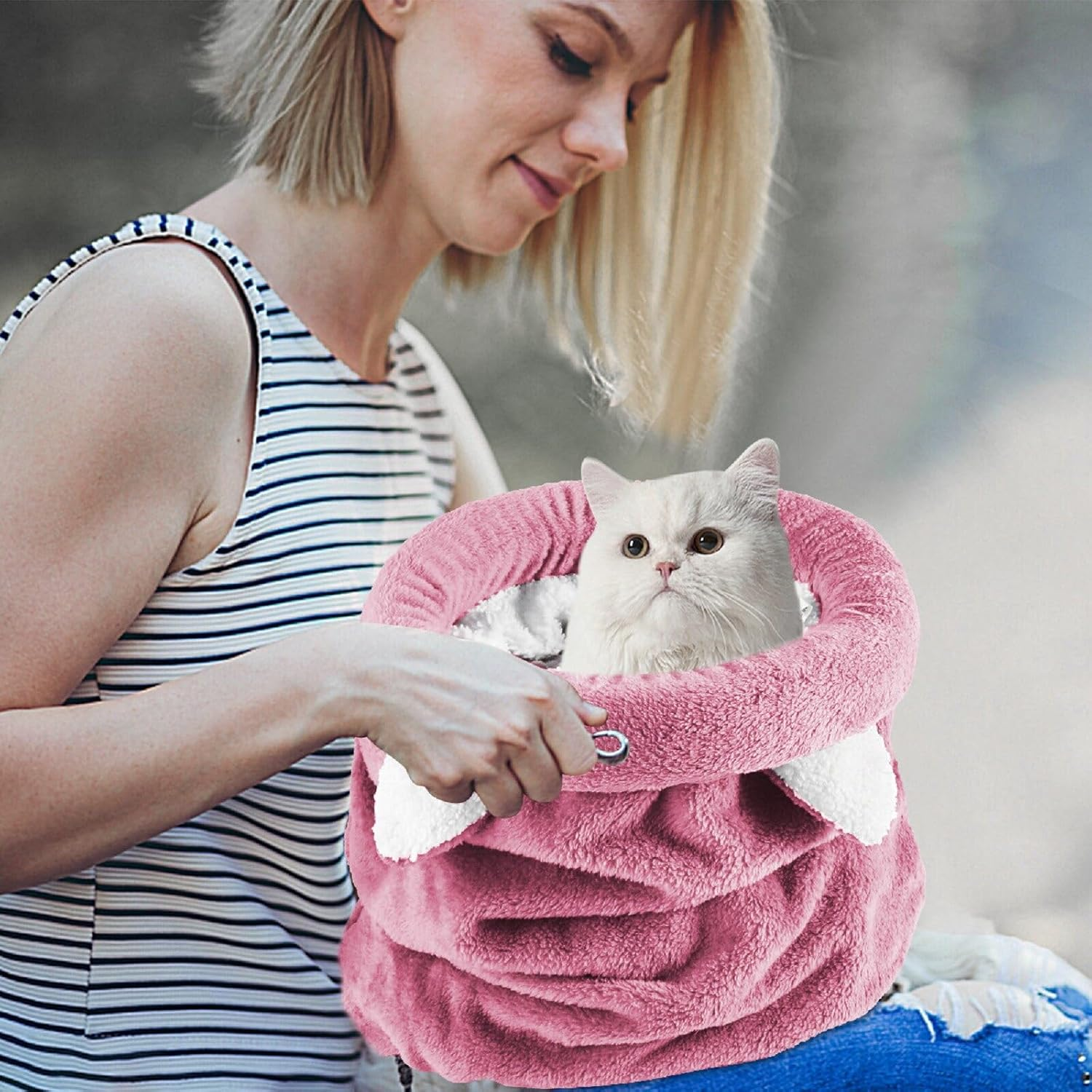 NCONCO Cat Sleeping Bag, Pet Bed, Cat Sleeping Bag, Warm Cosy, Covered, Self-Heating, Cuddle Bag, Half Covered Cave for Cats, Puppies (Pink, M) image number 5