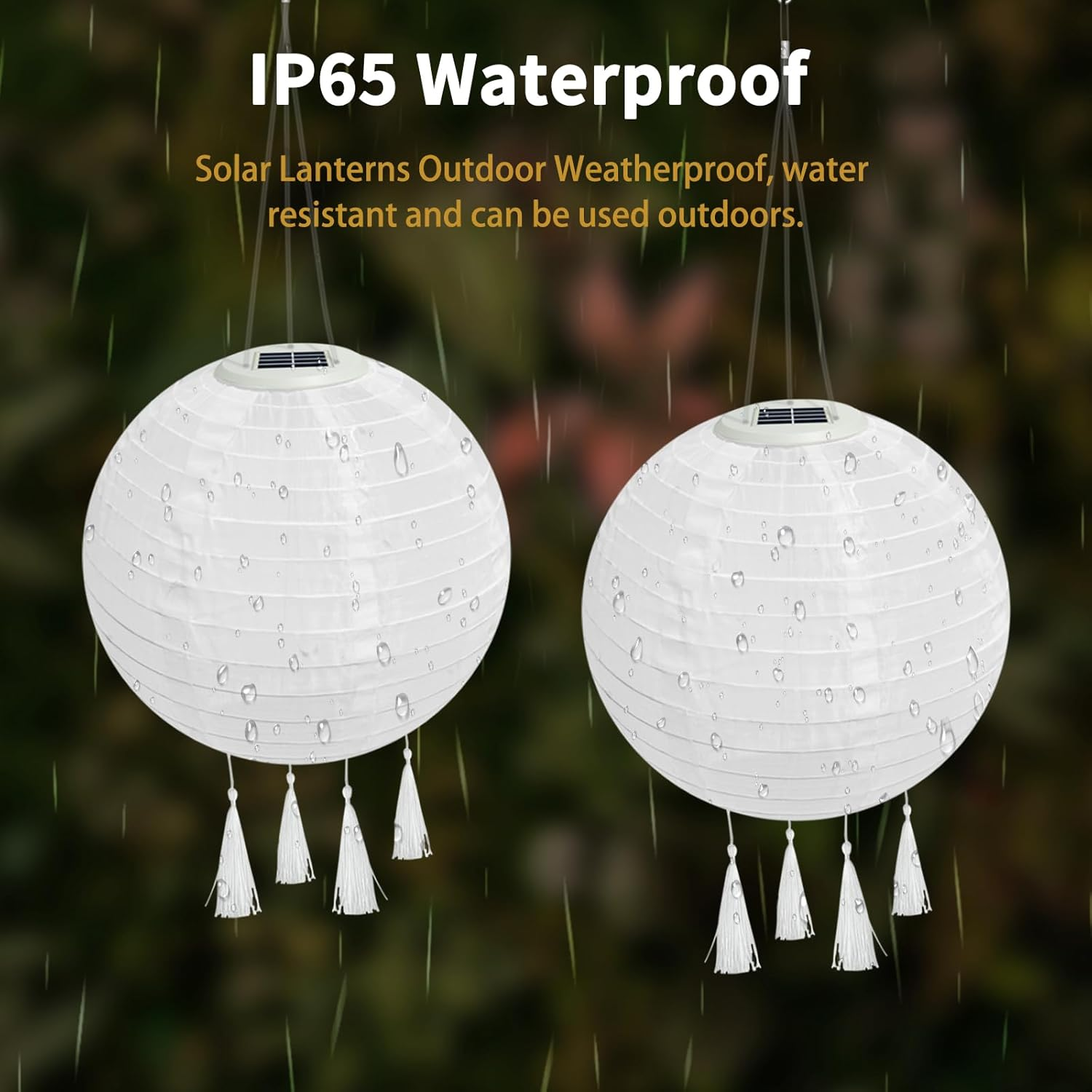 YIFMOO Solar Lanterns, Pack of 2 20 Cm Solar Lanterns, Outdoor Weatherproof, LED Waterproof Lantern with 4 Tassels, Hanging Nylon Lantern for Gardens, Yards, Balconies, Wedding Decoration (Warm White)