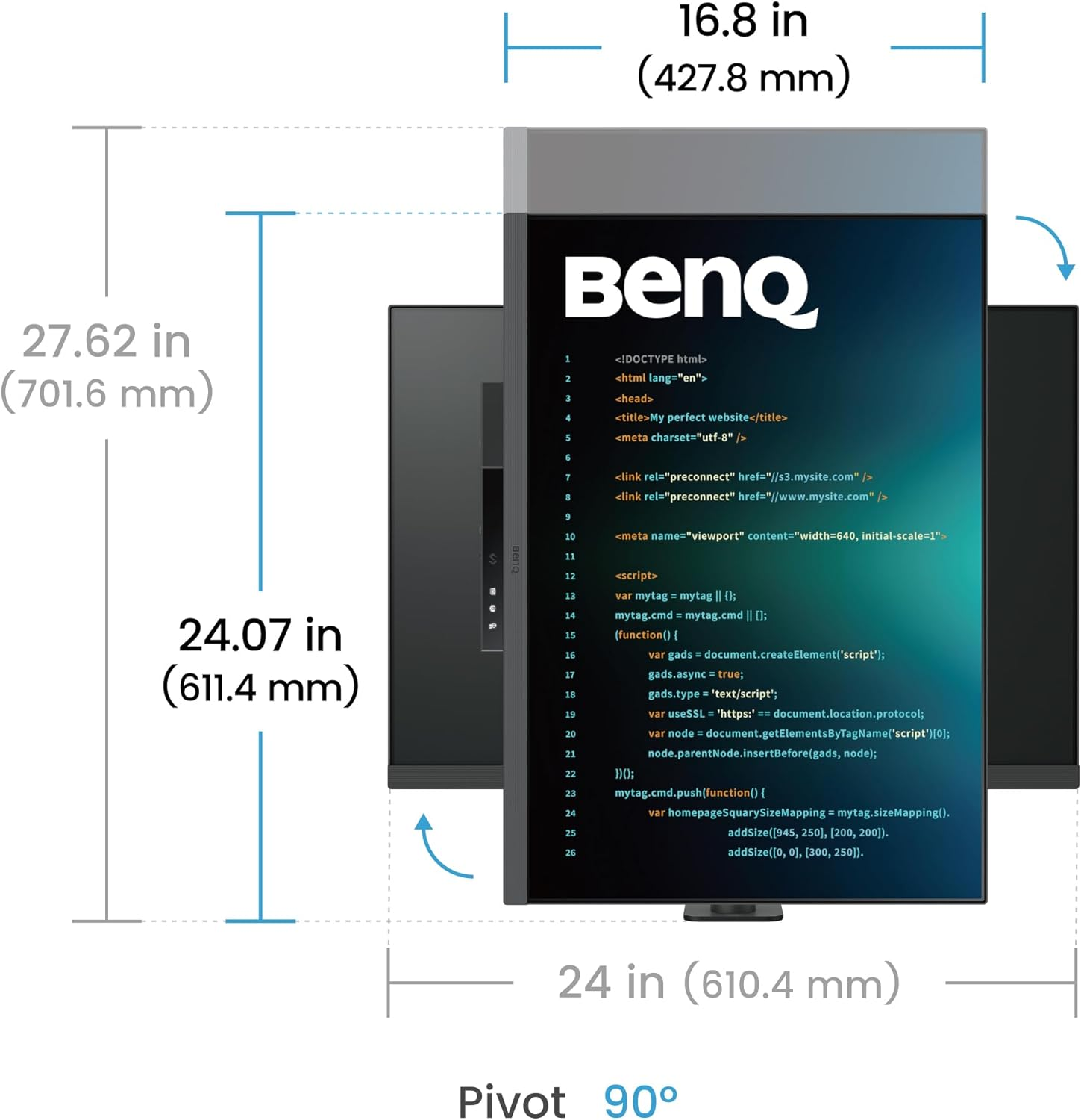 Benq RD280UA 28.2&rdquo; 4K+ 3840X2560 Programming Monitor with Backlight & Flexible Arm, 90W USB Type-C, Fine-Coated Panel, Coding Modes, Night Hours Protection, Coding Hotkey, Ergonomic Design, 3:2 Ratio image number 4