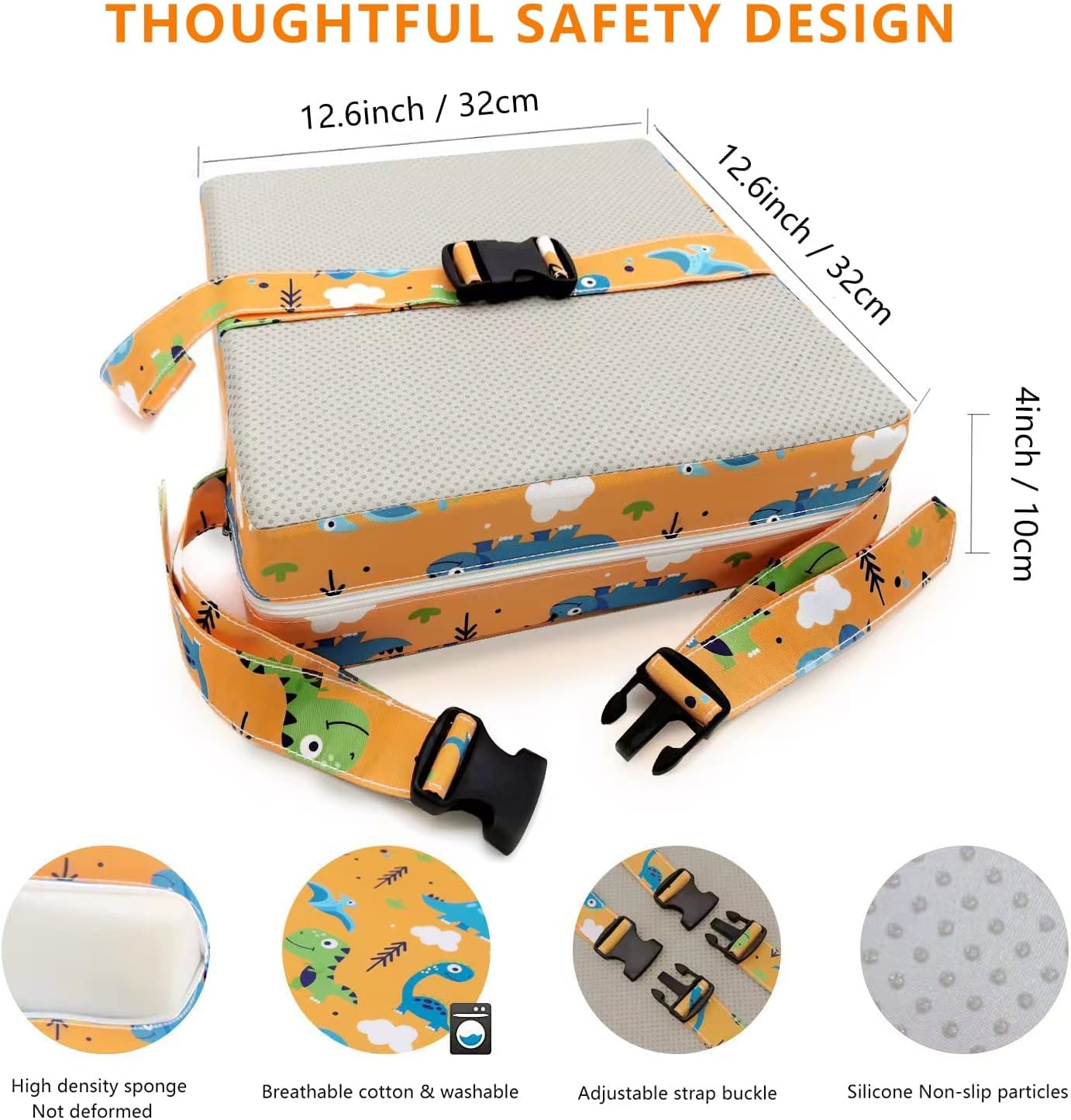 KIDUN Toddler Booster Seat for Dining Table, Upgrade 4 Inch Heightening Cushion for Kids Chair, Adjustable, Heightening Booster Seat Pad for Boy/Girl, Toddler Booster Cushion.(Buckle/Yellow) image number 2