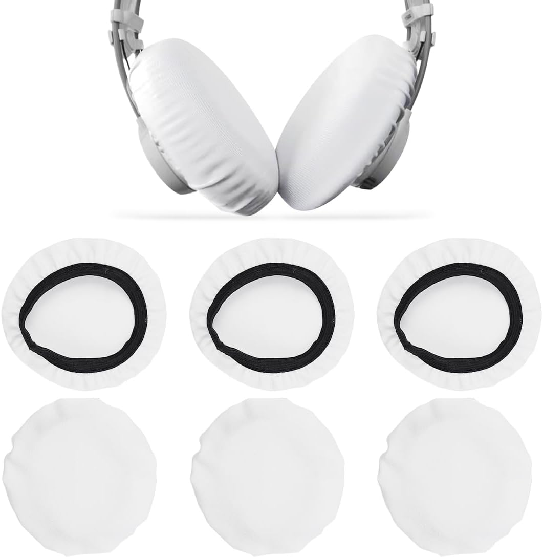 Pack of 6 Headphone Ear Pads, Stretchy Washable Headphone Covers, Headphone Ear Covers Made of Flexible Fabric, Headset Ear Pads, Sweat Protection for Gym, Gaming (White)
