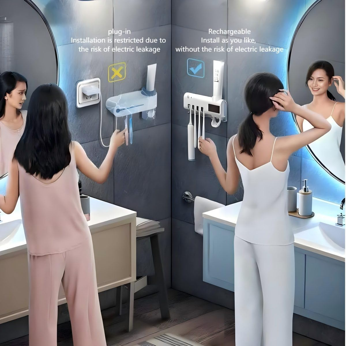 UV Toothbrush Holder,Uv Toothbrush Sanitizer,Uv Toothbrush Sterilizer,Toothbrush Case,Wall Mounted,With Toothpaste Dispenser,Sensor,Rechargeable and Solar Powered,Work in Dark (White)