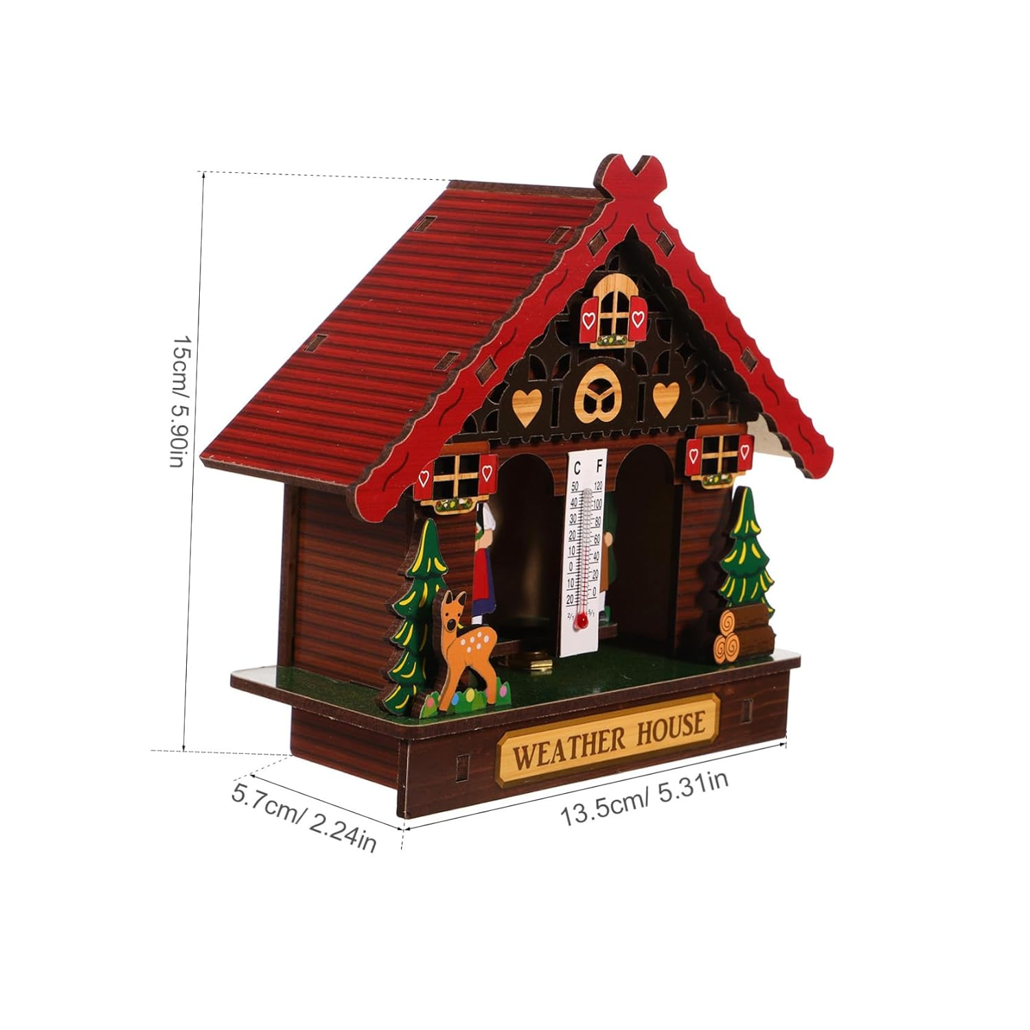 Garneck Analog Weather House Thermometer Hygrometer Barometer Combo for Indoor Outdoor Use Accurate Temperature Humidity Monitor Wooden Wall-Mounted Weather Station with Classic Man Woman image number 5