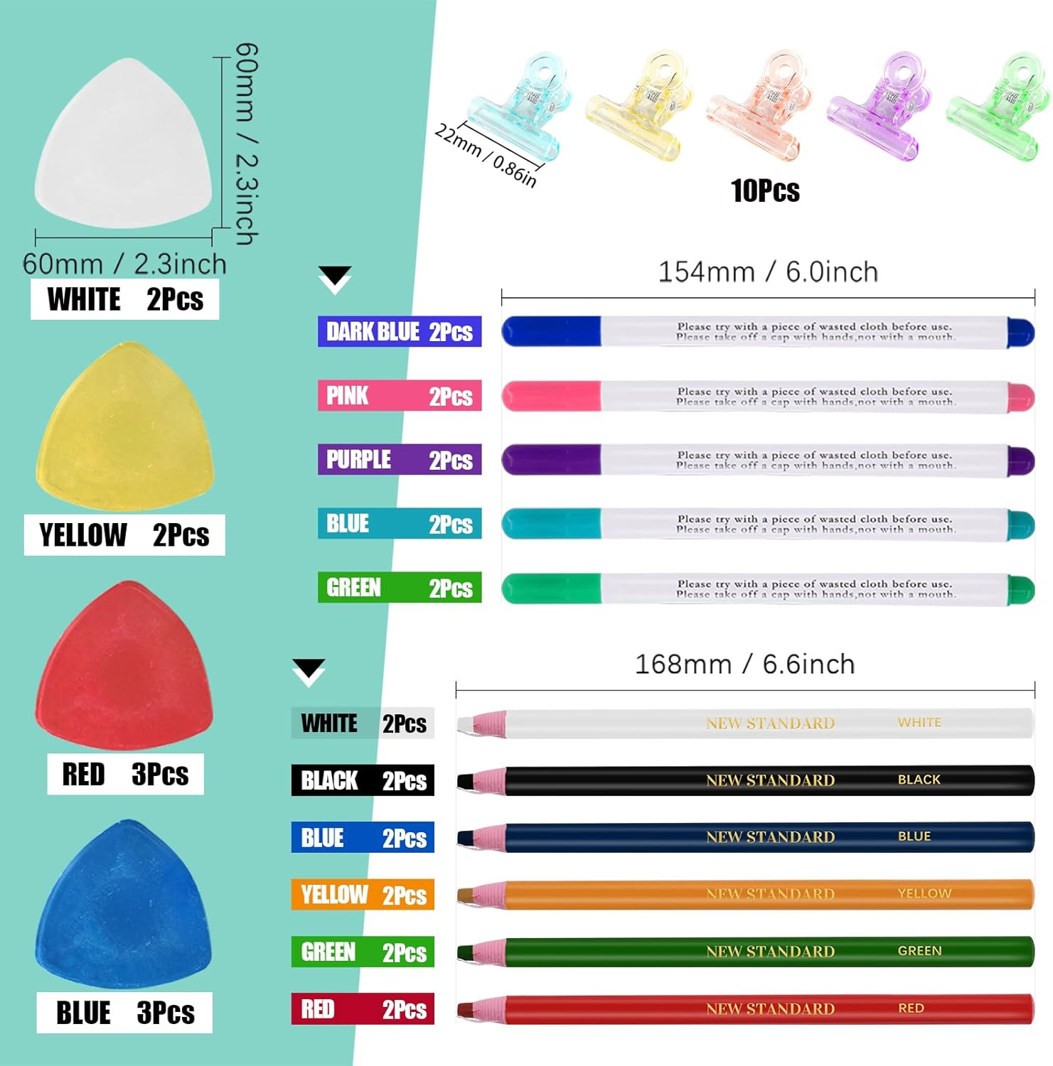 Swpeet 43Pcs Sewing Tools Kit, 10Pcs Professional Tailor'S Chalk and 12Pcs Sewing Mark Pencil with 12Pcs 5 Color Disappearing Erasable Ink Fabric Marker Pen and 10Pcs Plastic Clips for Sewing Marking&hellip;