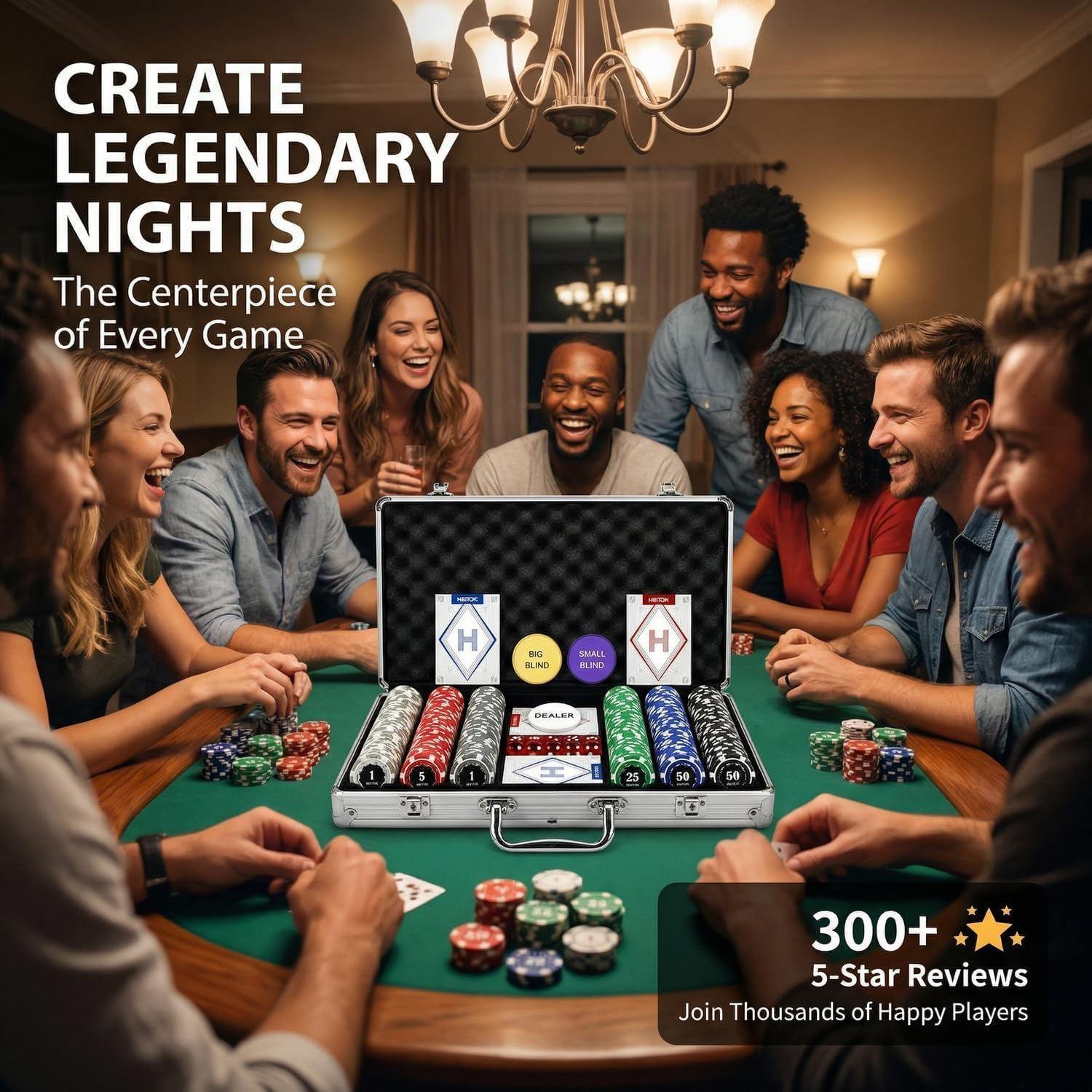 Poker Chips Set with Denominations, 300Pcs 11.5G Weighted Casino Chips, Aluminum Carrying Case, 2 Decks, 5 Dice & Dealer Buttons - for Texas Hold'Em, Blackjack, Family & Party Games image number 1